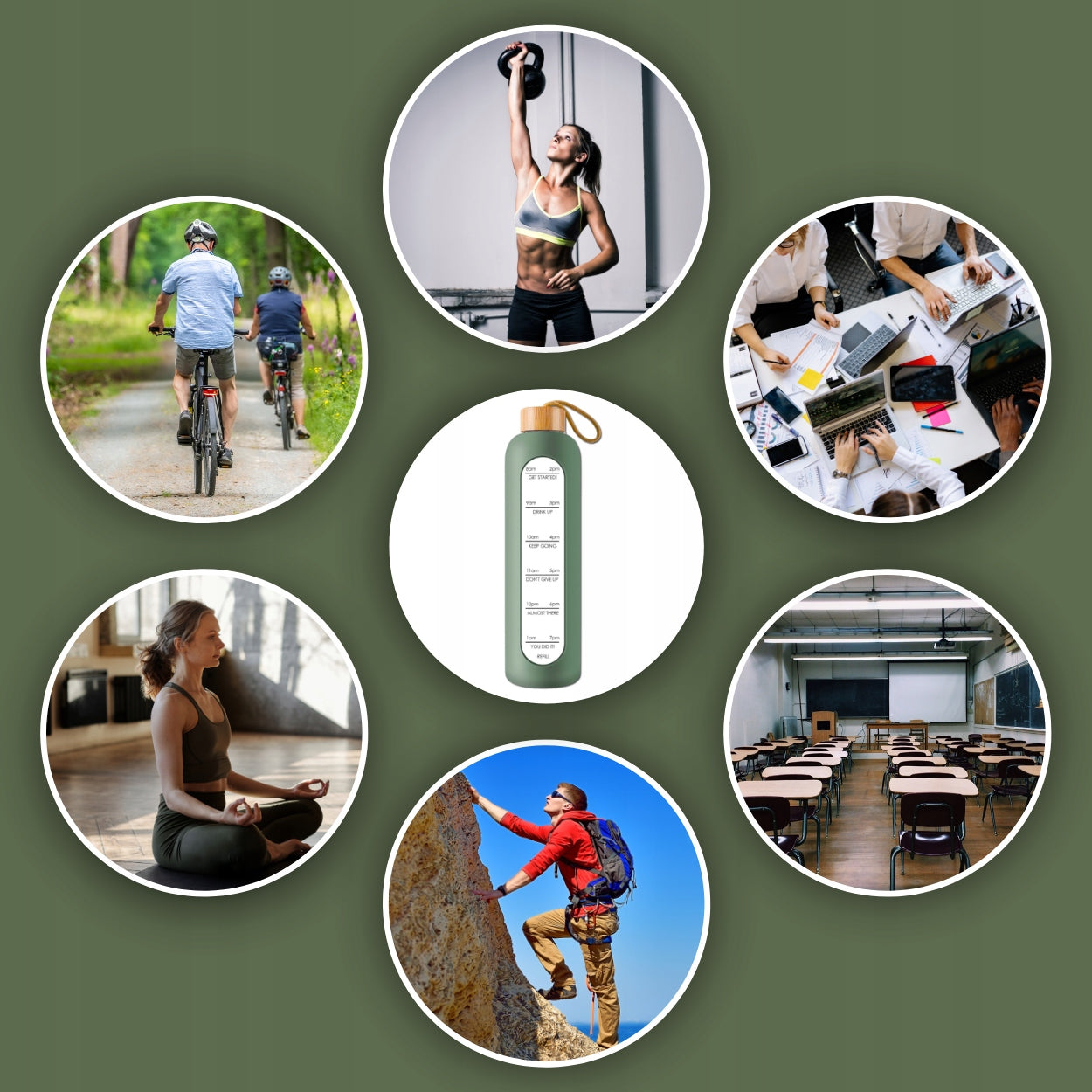 WATER BOTTLE MOTIVATIONAL SPORTS GLASS BOTTLE WITH MEASURING CUP 1L 1000ML Brand MEMFLOW