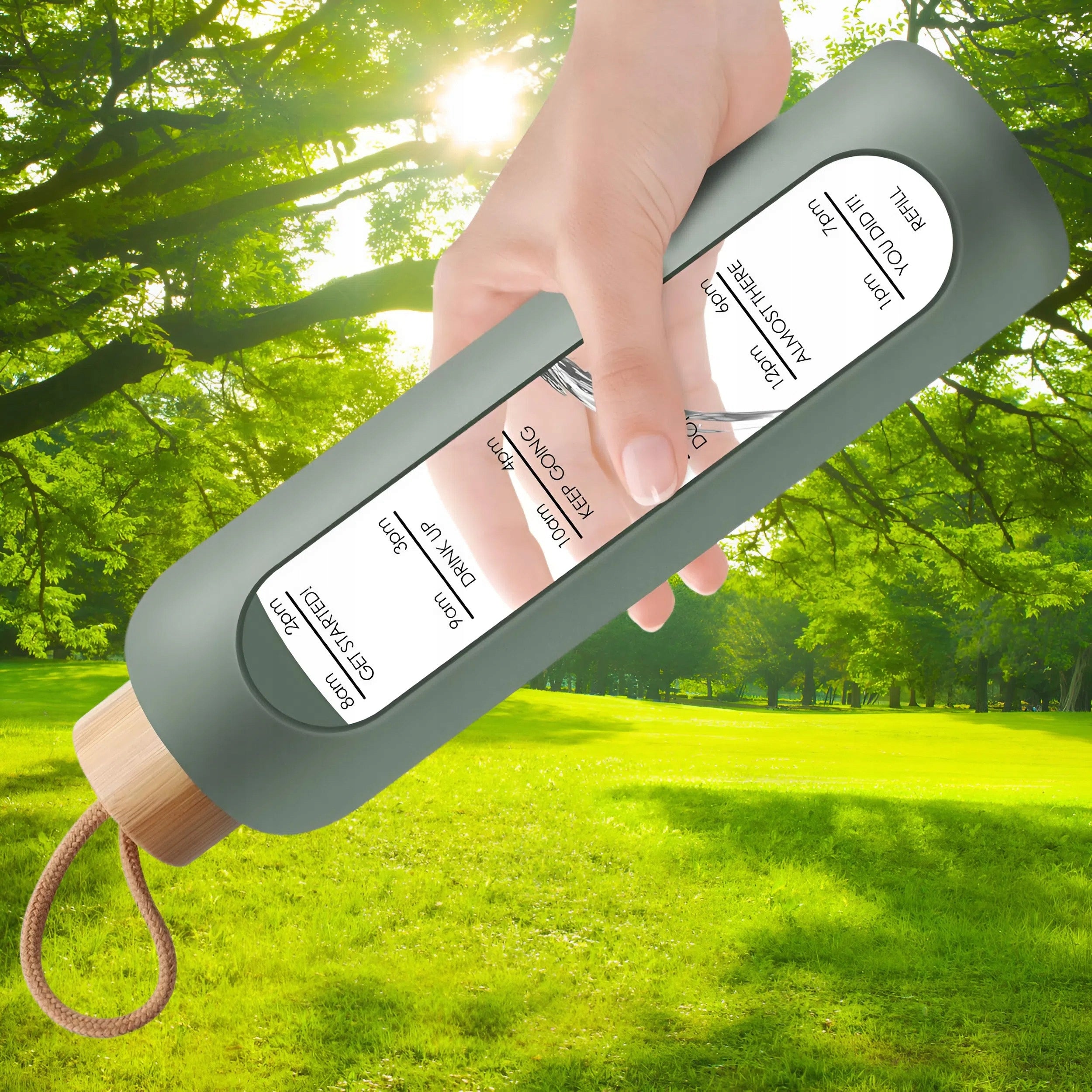WATER BOTTLE MOTIVATIONAL SPORTS GLASS BOTTLE WITH MEASURING CUP 1L 1000ML Model MEMFLOW BIDON MOTYWACYJNY SPORTOWY Z MIARKĄ