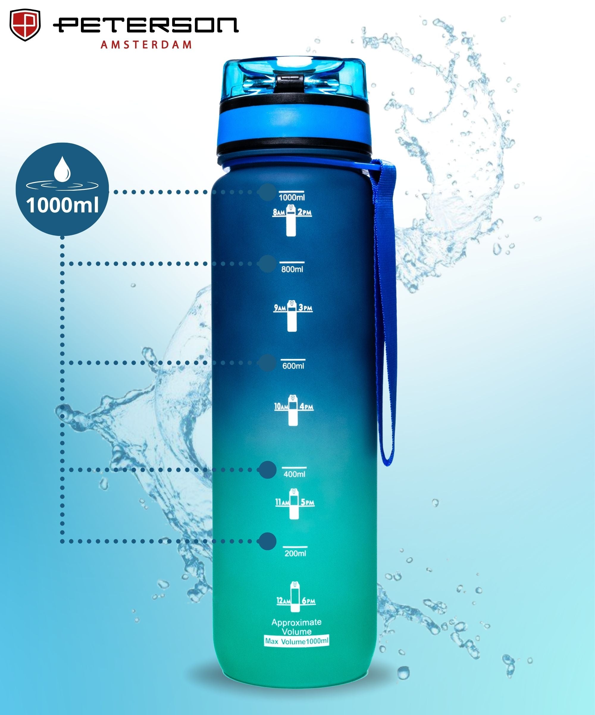 WATER BOTTLE MOTIVATIONAL SPORTS WATER BOTTLE SEALED 1L PETERSON Brand Peterson