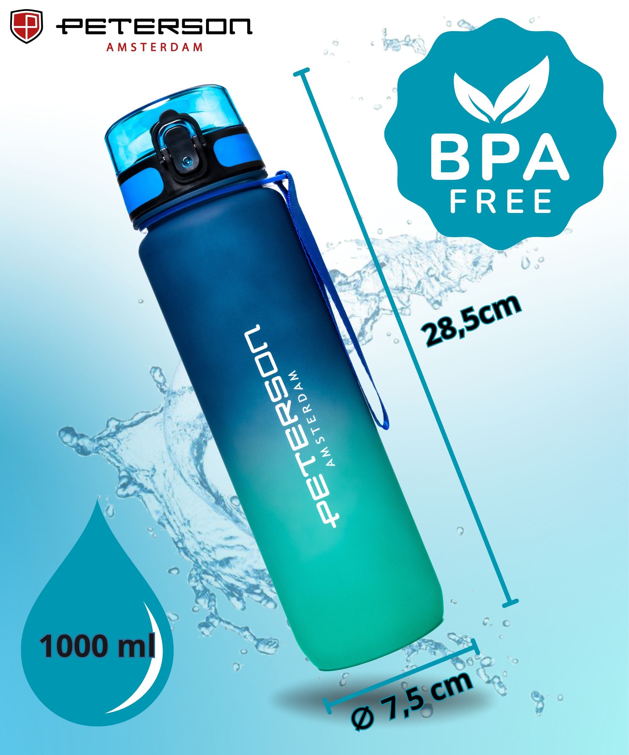 WATER BOTTLE MOTIVATIONAL SPORTS WATER BOTTLE SEALED 1L PETERSON Manufacturer code Bidon butelka na wodę 1L PTN HY-003