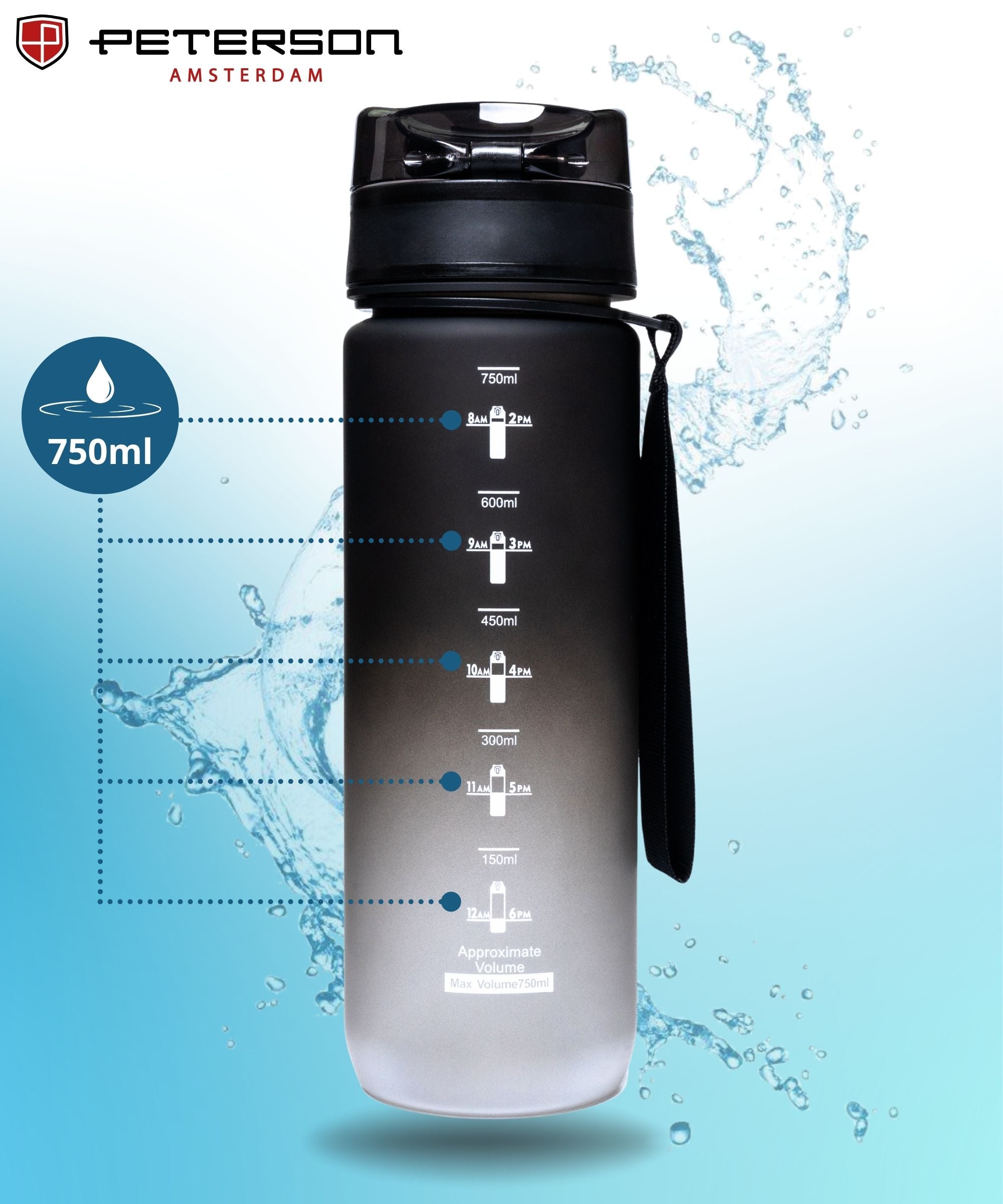 WATER BOTTLE MOTIVATIONAL SPORTS WATER BOTTLE TIGHT 750ml PETERSON Volume 750 ml
