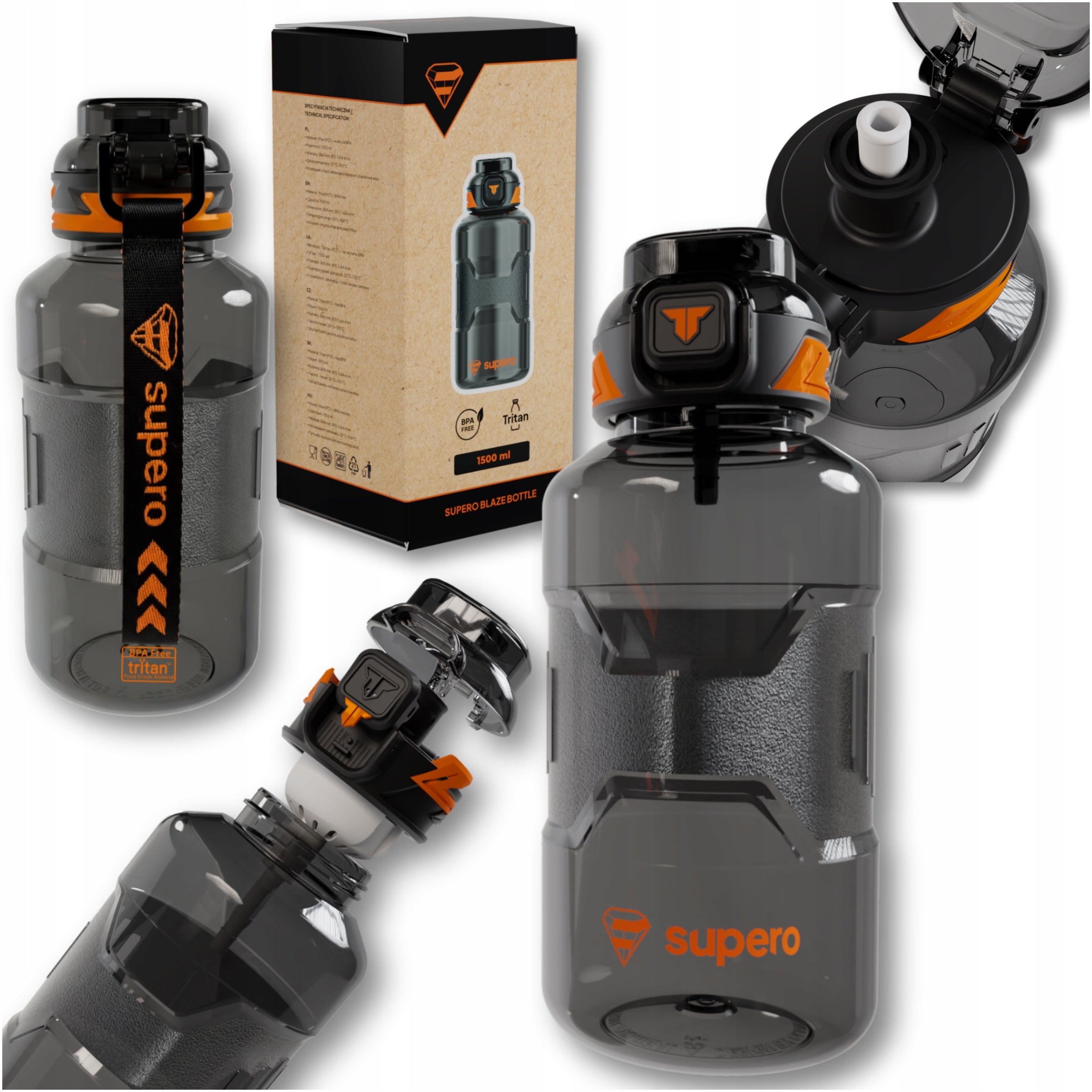 WATER BOTTLE SEALED BPA FREE TRITAN SPORTS WATER BOTTLE WITH MOUTHPIECE 1,5L