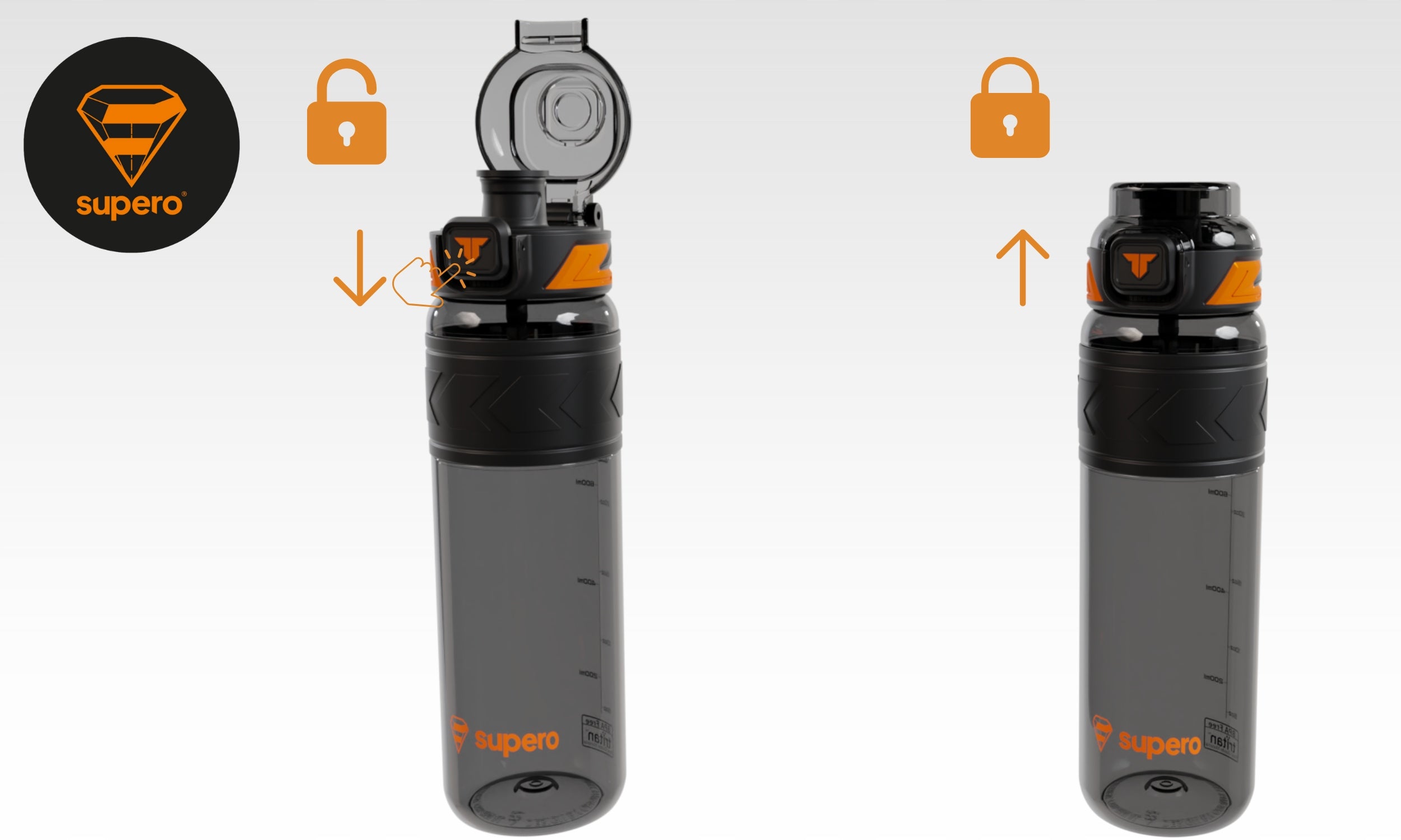 WATER BOTTLE SEALED BPA FREE TRITAN SPORTS WATER BOTTLE WITH MOUTHPIECE 1L Brand SUPERO