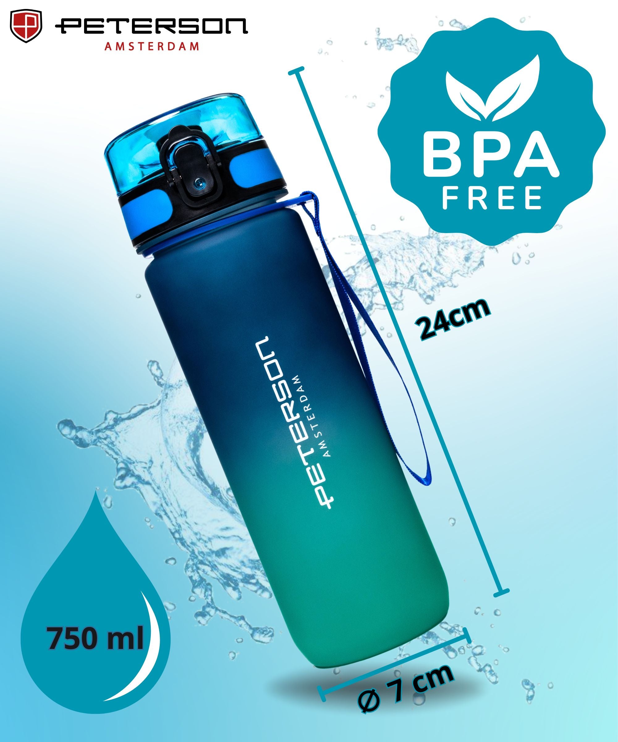 WATER BOTTLE SPORTS BOTTLE 750ML WITHOUT BPA WITH STRAW MOUTHPIECE SPORT Packaging status original