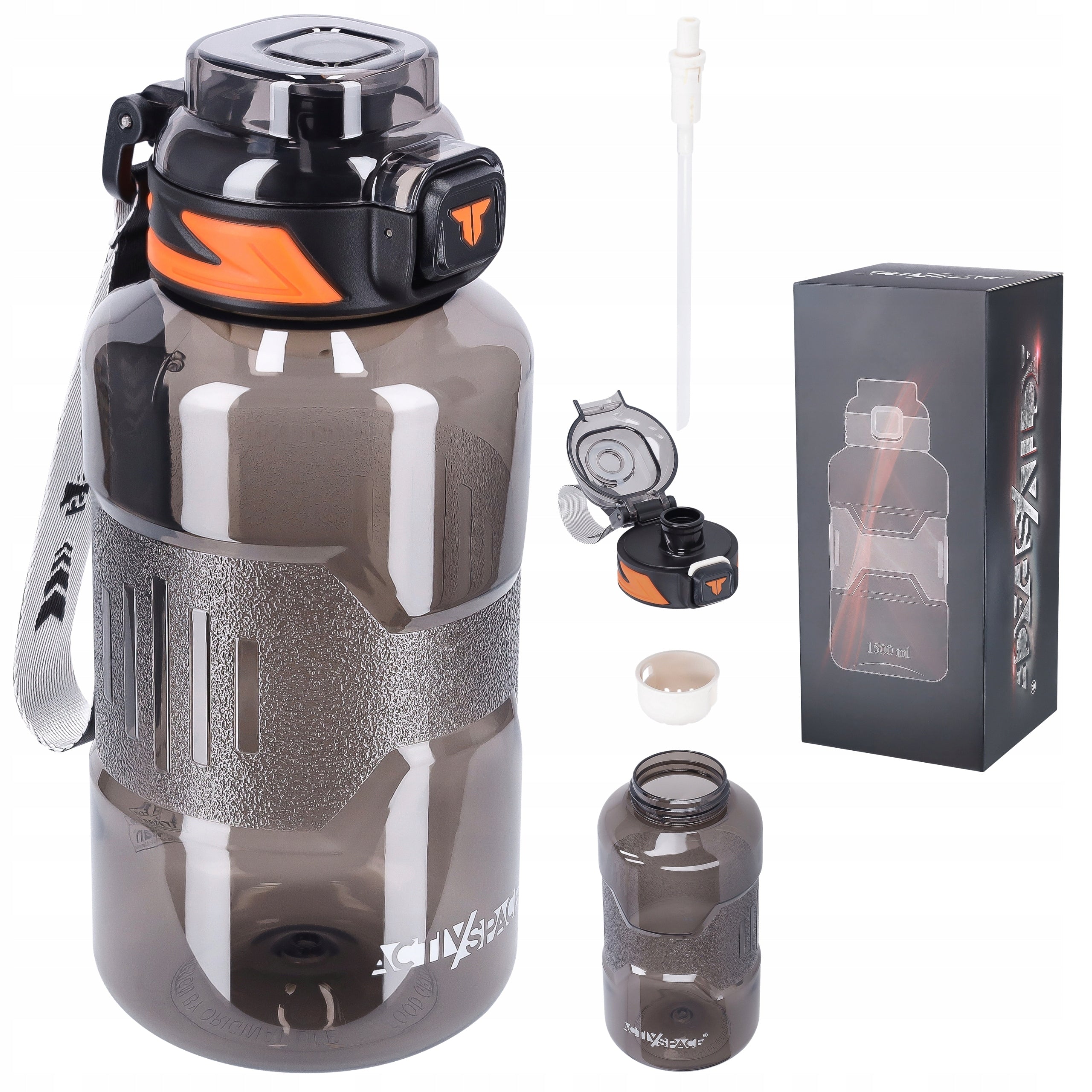 WATER BOTTLE SPORTS BOTTLE WITH MEASURING CUP TRITAN SEALED WITH STRAW 1,5L PRO