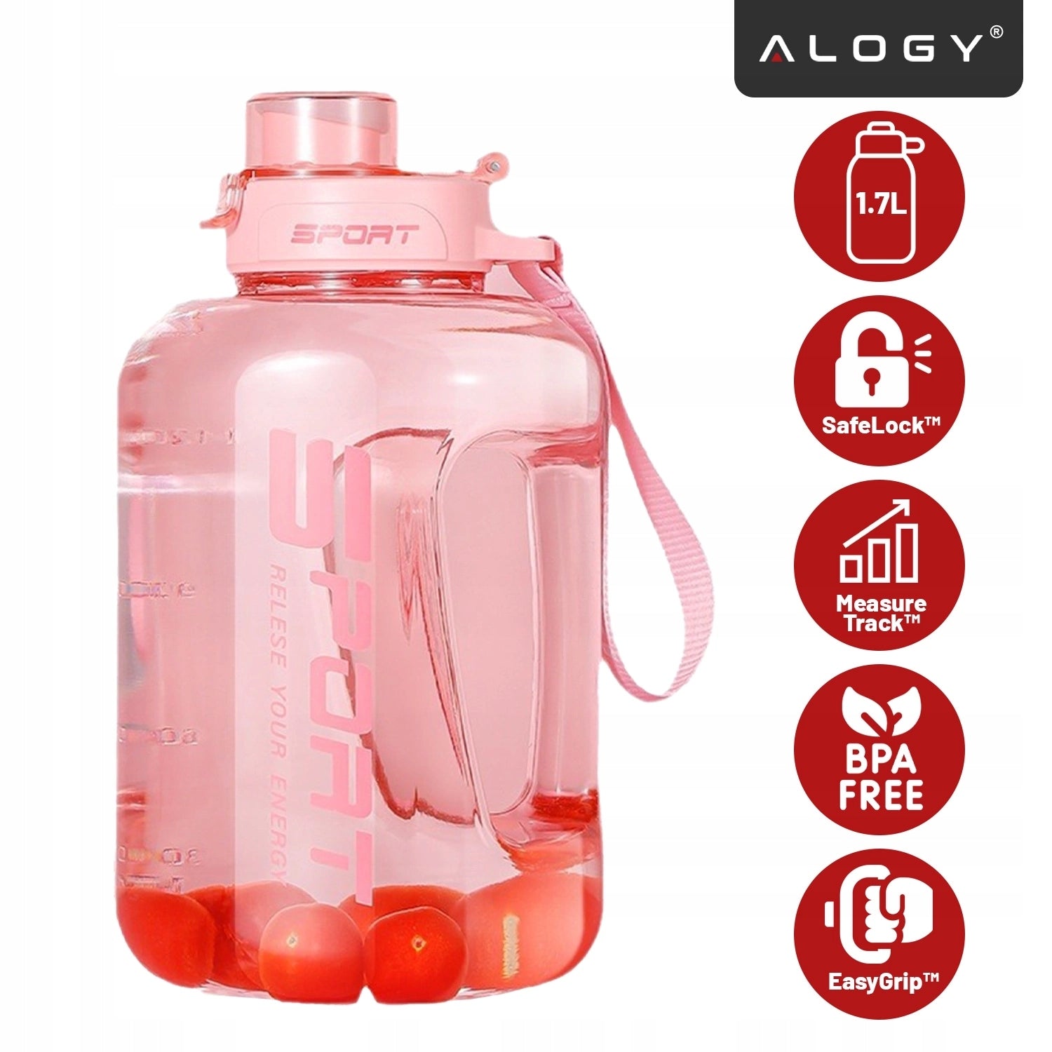 WATER BOTTLE SPORTS MEASURING CUP STRAW HOLDER MOTIVATIONAL TRAINING 1.7 Color pink