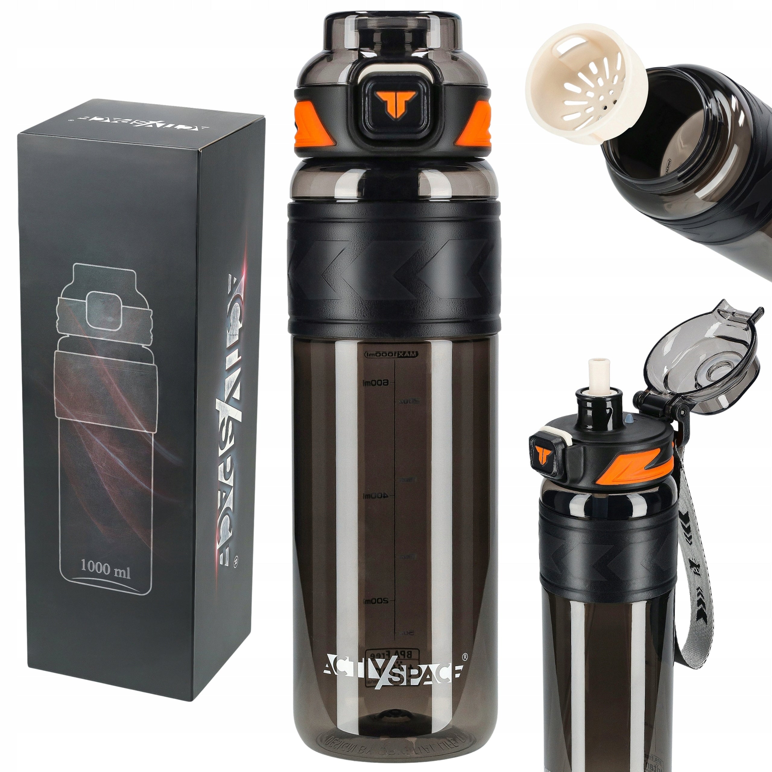 WATER BOTTLE SPORTS WATER BOTTLE SEALED REUSABLE SCOOP TRITAN 1000ml AS