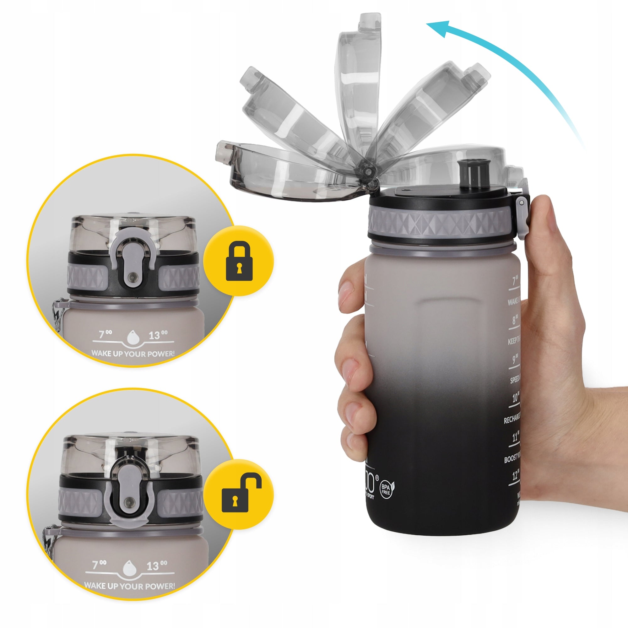 WATER BOTTLE SPORTS WATER BOTTLE SEALED REUSABLE SCOOP TRITAN 500 ml Color gray