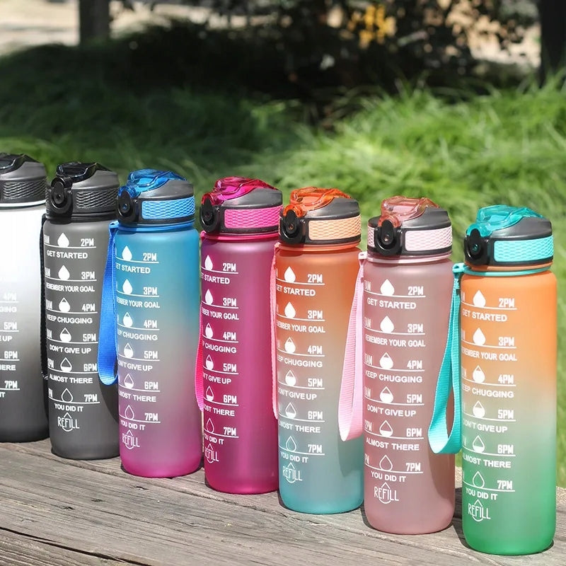 WATER BOTTLE SPORTS WATER BOTTLE WITH MEASURING CUP WITH GRADUATION FOR FITNESS GYMS 1L Volume 1000 ml