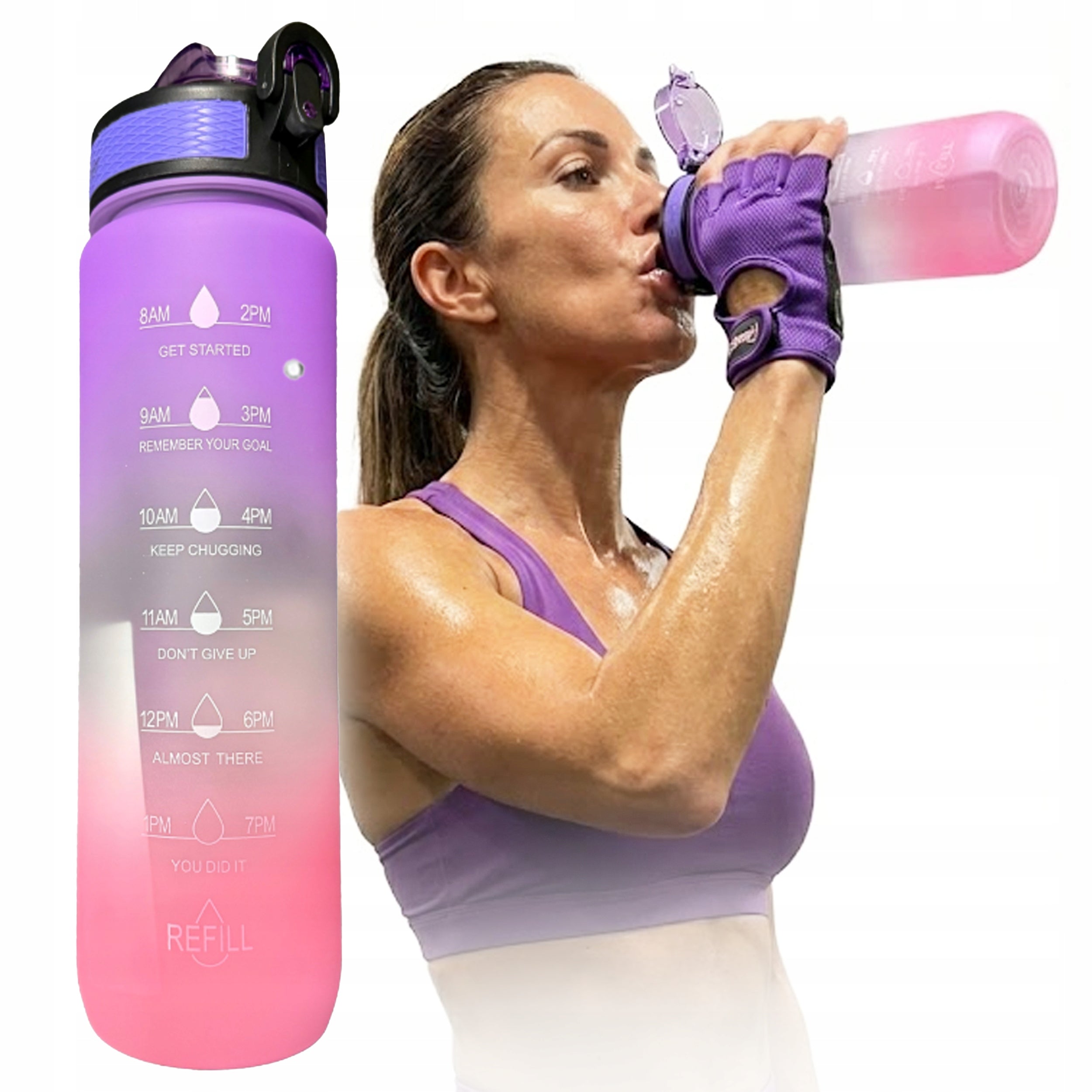 WATER BOTTLE SPORTS WATER BOTTLE WITH STRAW SEALED WITH MEASURING CUP GYM 1000 ML