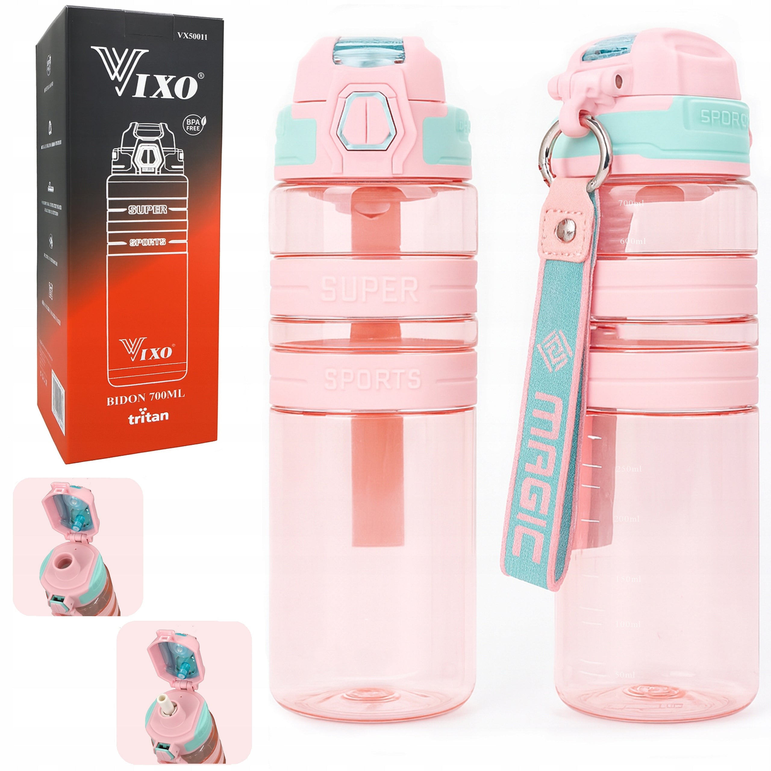 WATER BOTTLE TRITAN SEALED WITH SPORTS MEASURING CUP 700 ML BPA FREE