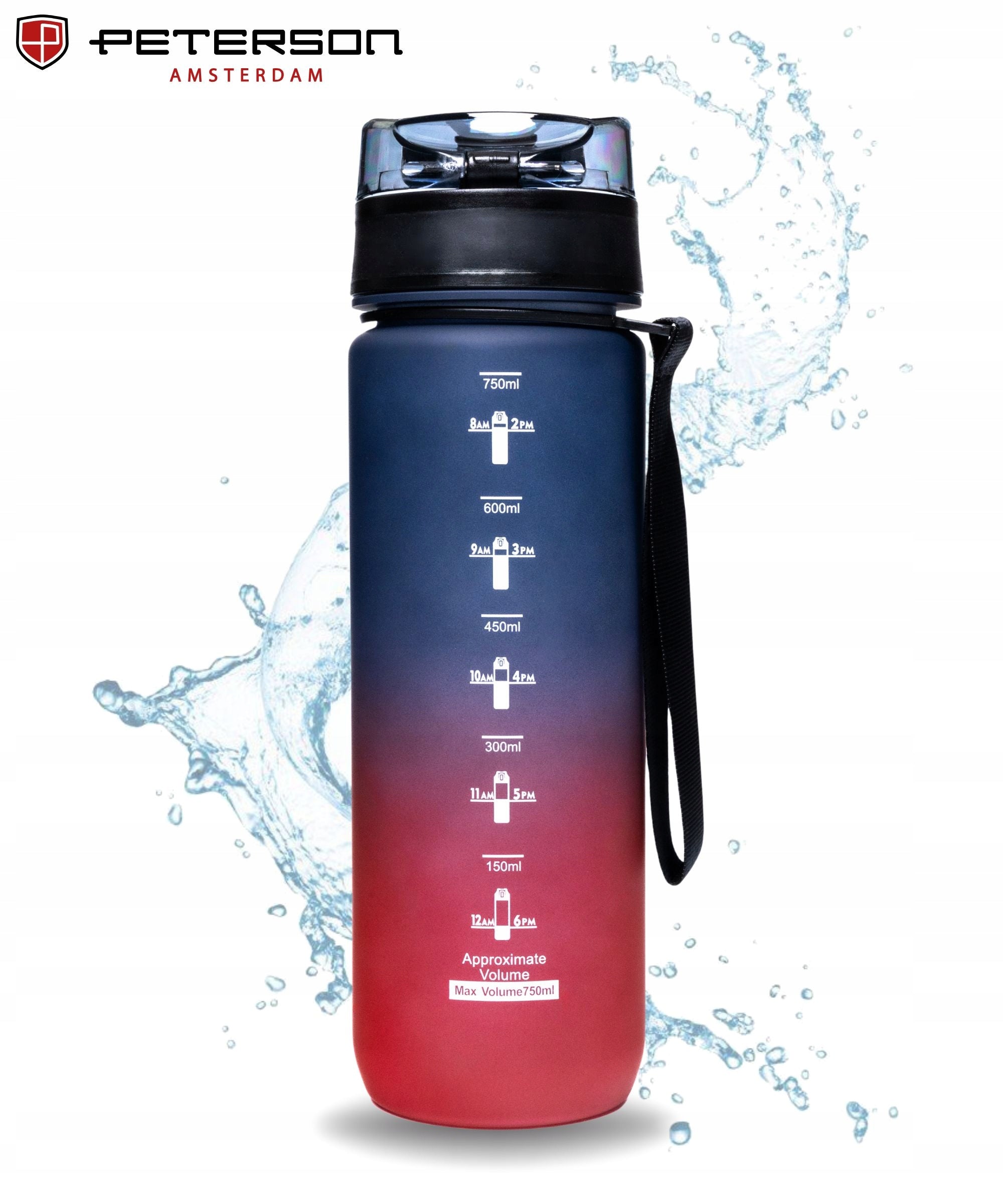 WATER BOTTLE WATERPROOF WATER BOTTLE TRITAN 750 ml MOTIVATIONAL SPORTS PETERSON Model Butelka na wodę motywacyjna granatowa