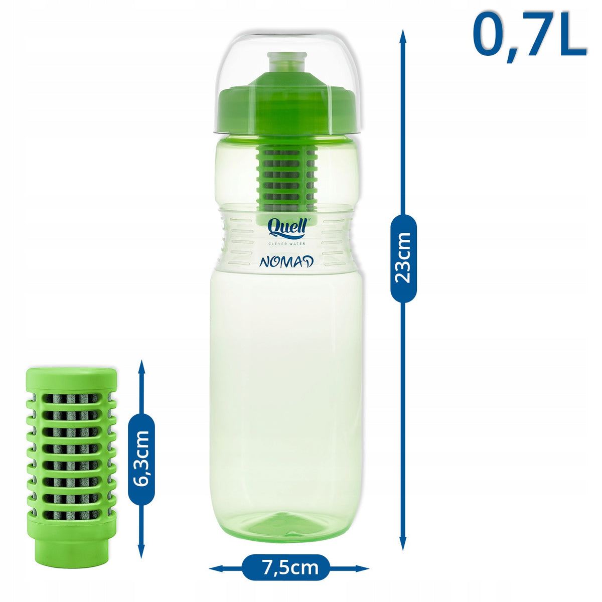 WATER BOTTLE WITH FILTER BOTTLE GREEN 0,7L QUELL NOMAD Manufacturer code 8588005583657