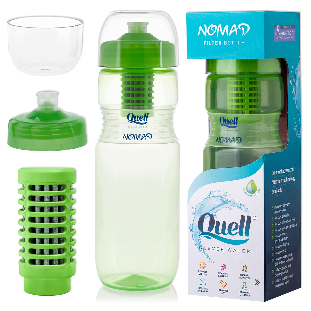 WATER BOTTLE WITH FILTER BOTTLE GREEN 0,7L QUELL NOMAD
