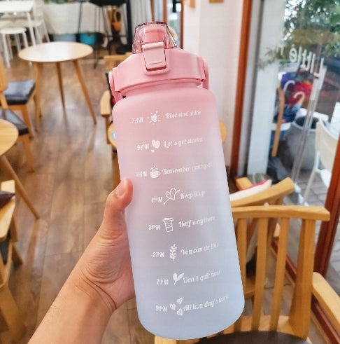 WATER BOTTLE WITH STRAW LARGE 2L WITH MEASURING CUP SPORT FITNESS GYM Kind bottle