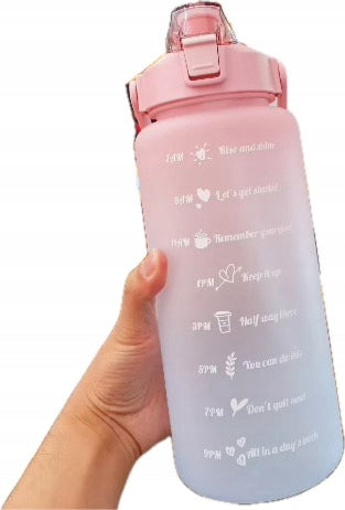 WATER BOTTLE WITH STRAW LARGE 2L WITH MEASURING CUP SPORT FITNESS GYM