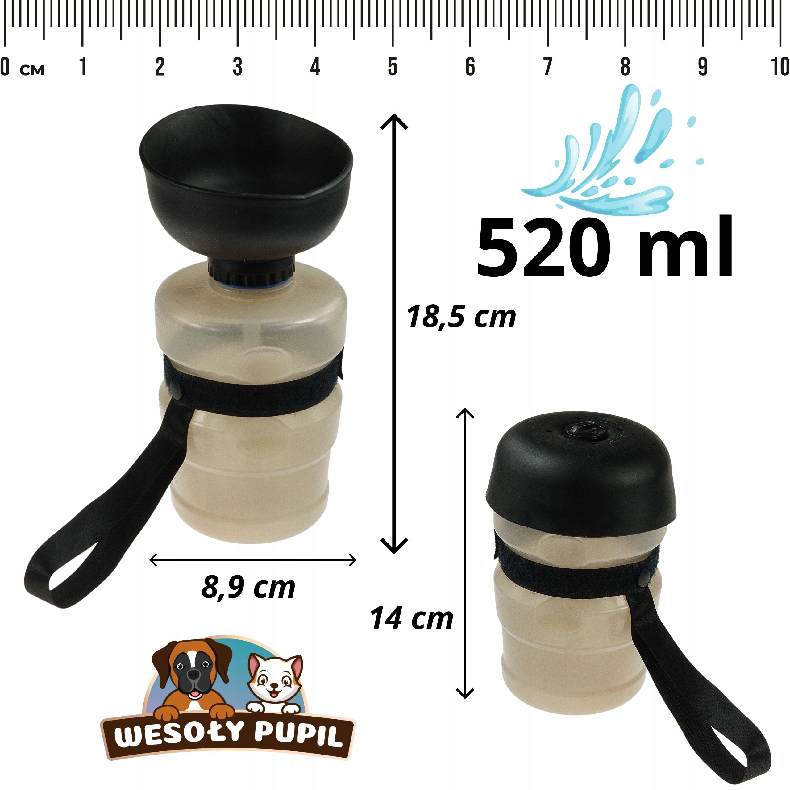 WATER BOTTLE for Dog FOLDING with tourist bowl BOTTLE LARGE XL up to 520ml Manufacturer code BIDON dla psa z miską składany na wodę