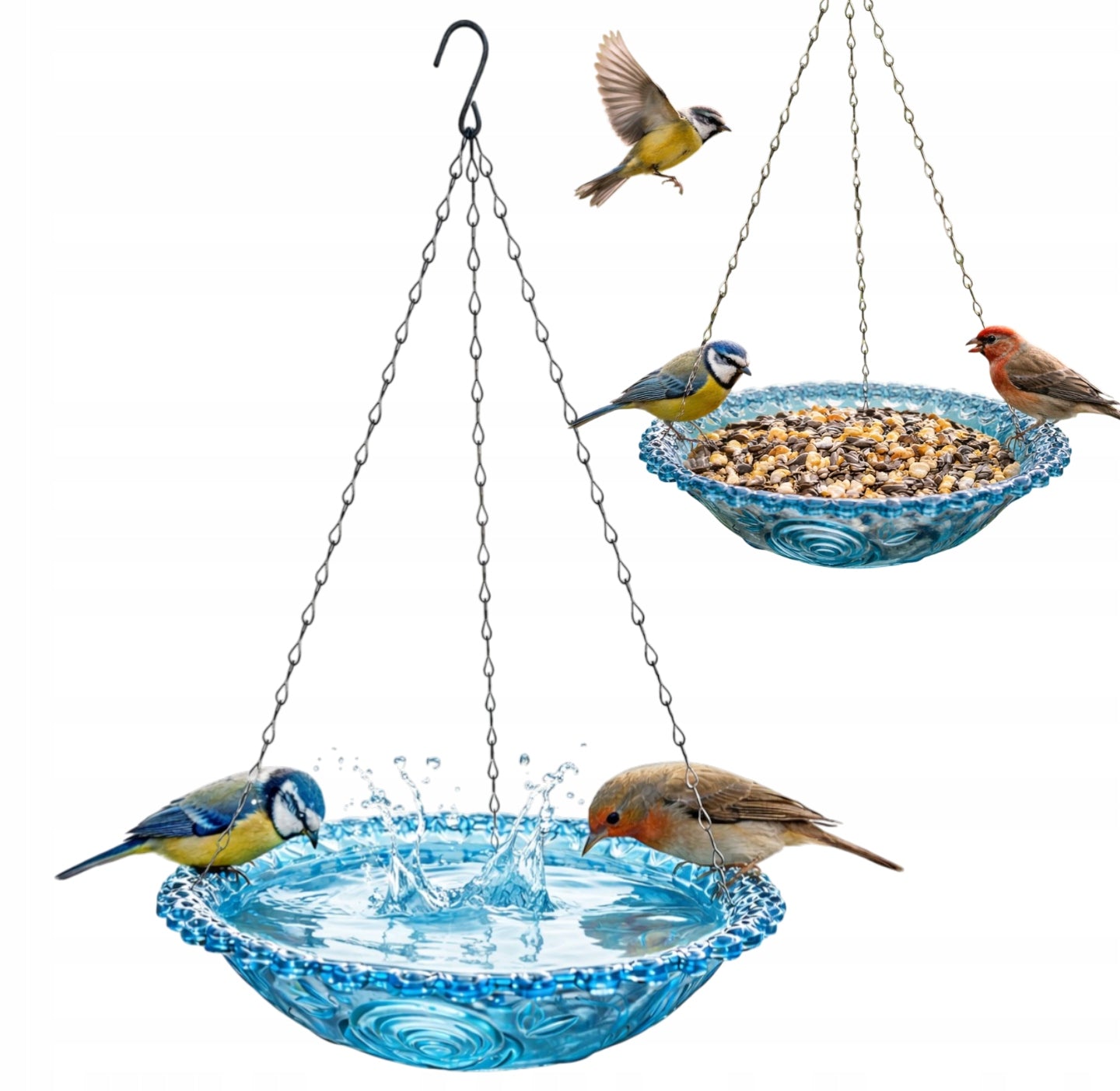 WATER BOWL BIRD BATH FEEDER DRINKER FOR GARDEN HANGING SPACIOUS