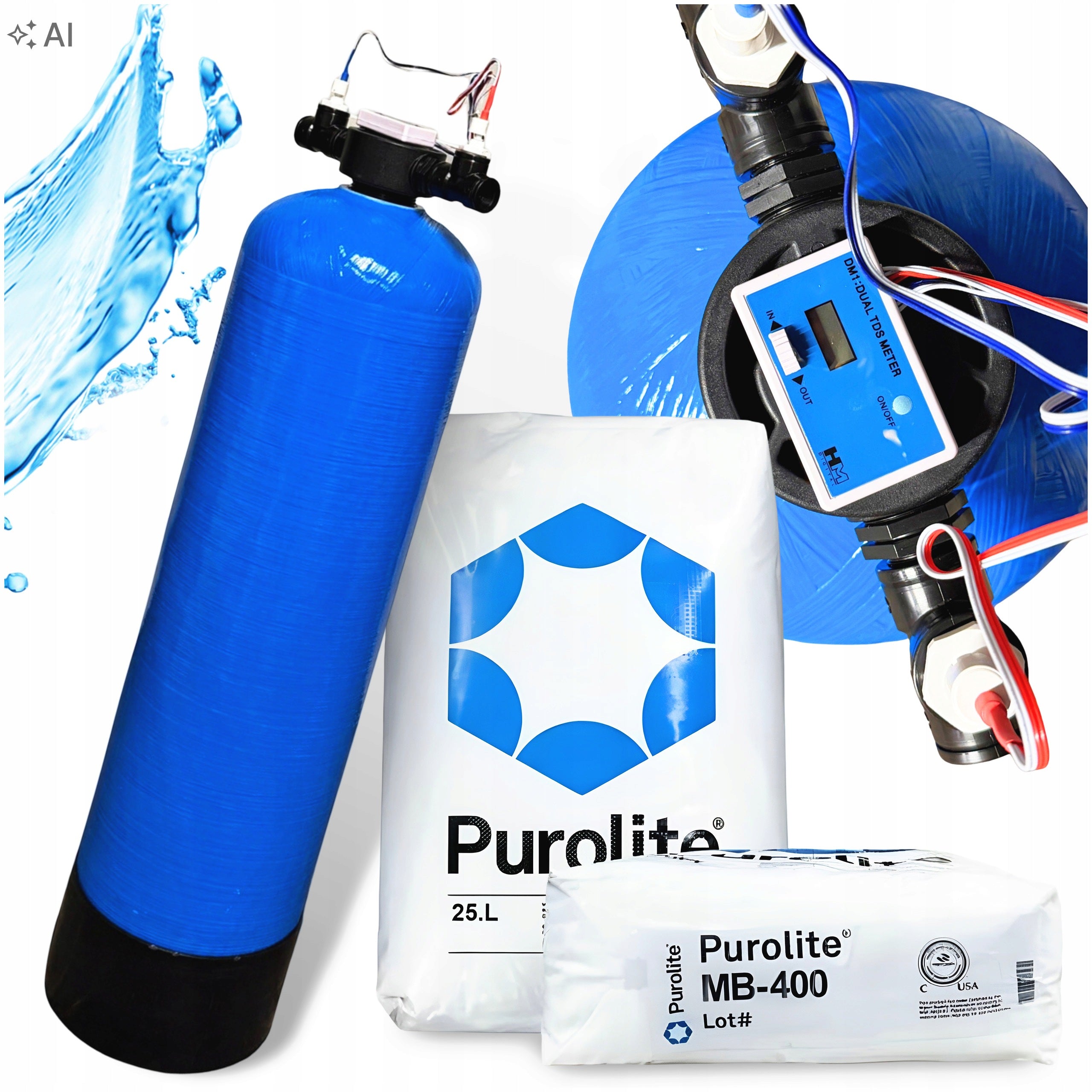 WATER DEMINERALIZER FILTER SET MB400 Purolite 25L 10x35" MEASUREMENT TDS