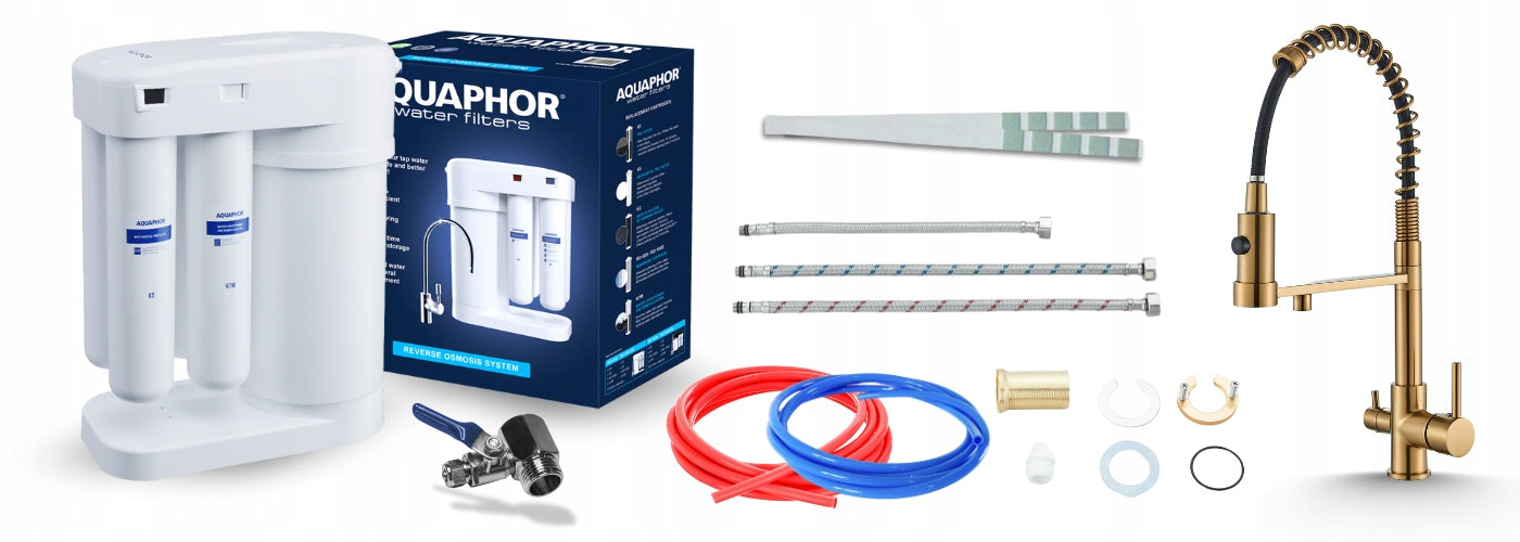 WATER FILTER AQUAPHOR MORION RO 101S AND KITCHEN FAUCET GOLD BRUSHED Packaging status original