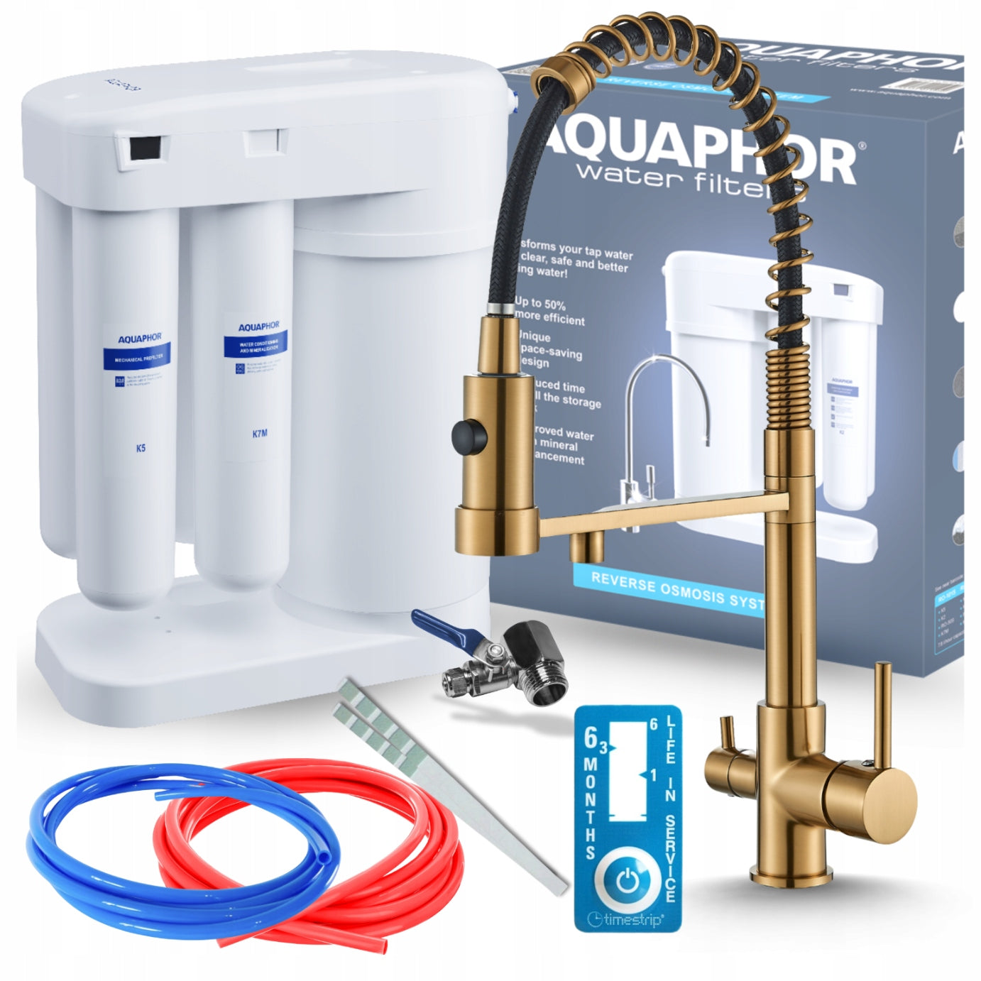 WATER FILTER AQUAPHOR MORION RO 101S AND KITCHEN FAUCET GOLD BRUSHED