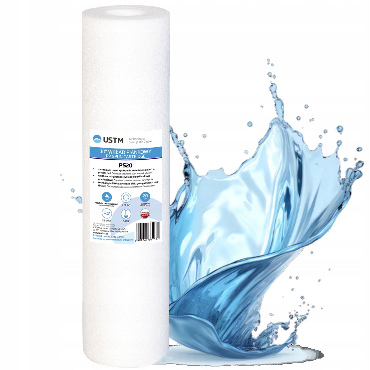 WATER FILTER CARTRIDGE 10' FOAM FILTER 20 MICRON PS20 1 PIECE