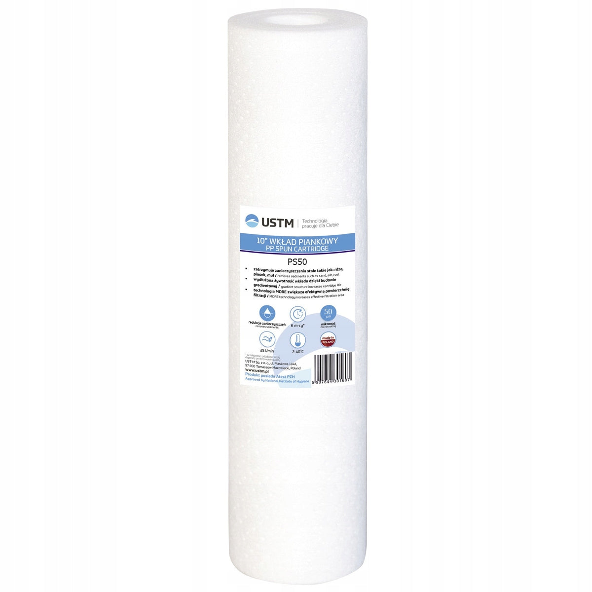 WATER FILTER CARTRIDGE FOR HOME 10" FOAM 50 MICRON PS50 USTM Brand UST-M
