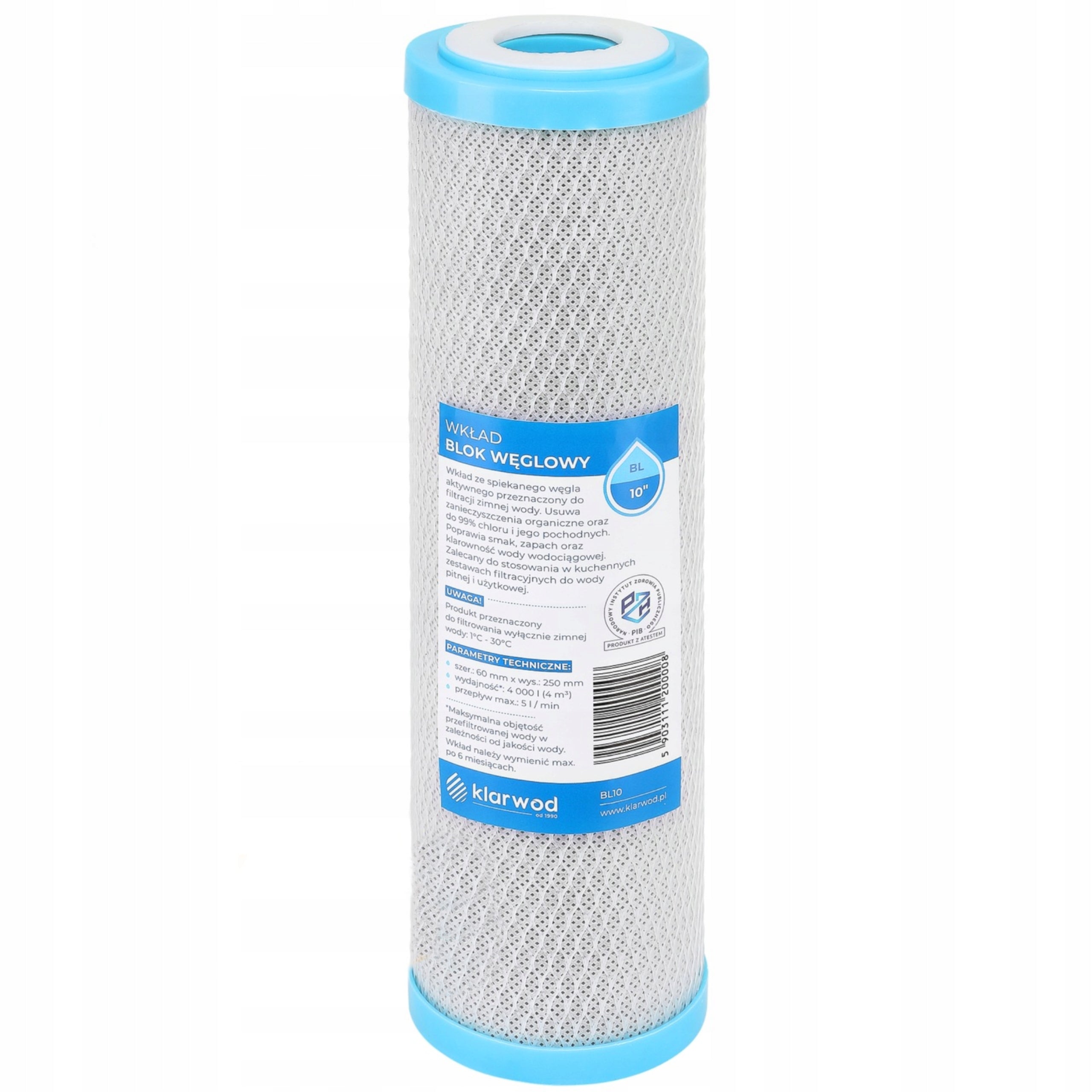 WATER FILTER CARTRIDGE FOR HOME CARBON SINTERED CARBON BLOCK 3 PCS. Manufacturer code FILTR WĘGLOWY BLOK BL10 3 SZTUKI