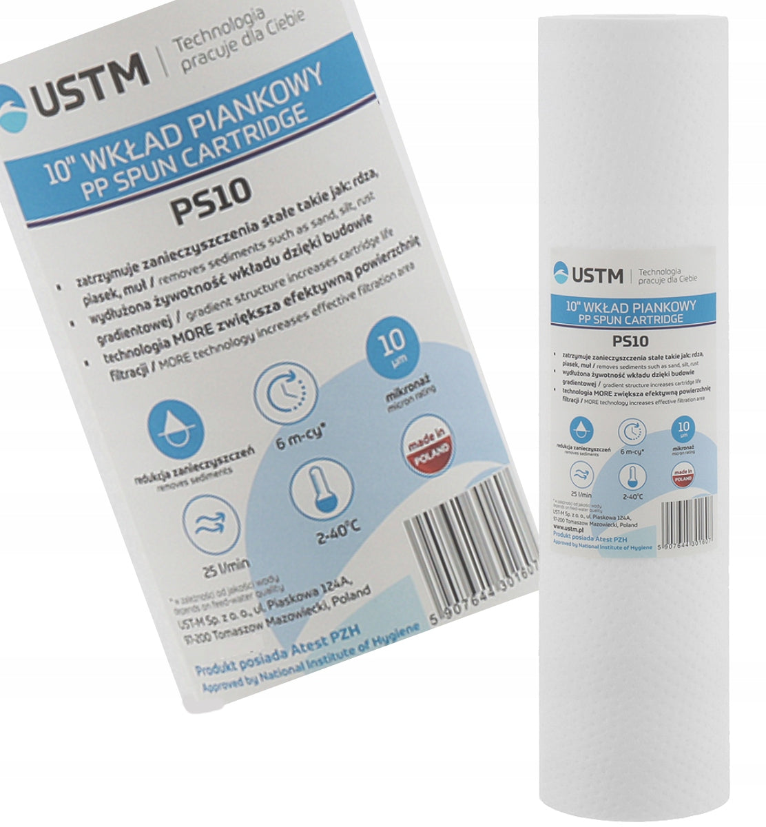 WATER FILTER FOAM CARTRIDGE 10" FILTRATION 10 MICRON PS10M 9 PIECES USTM EAN (GTIN) 5907131546153