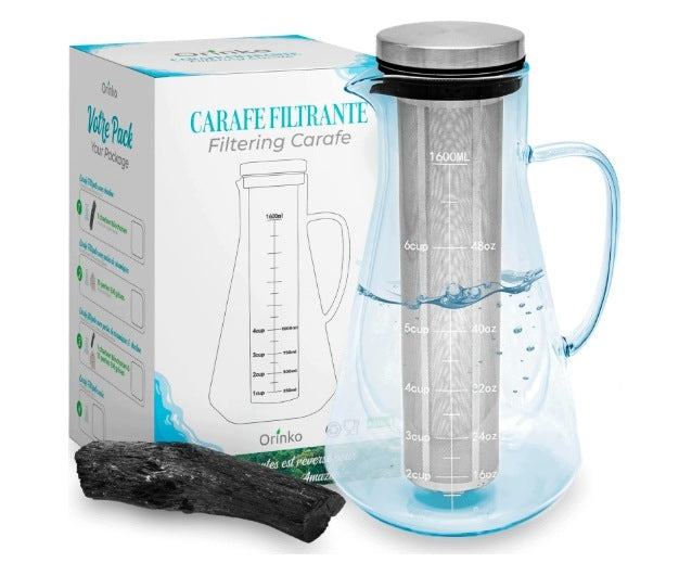 WATER FILTER JUG 1,6 L GLASS WITH CARBON BINCHOTAN 40 G