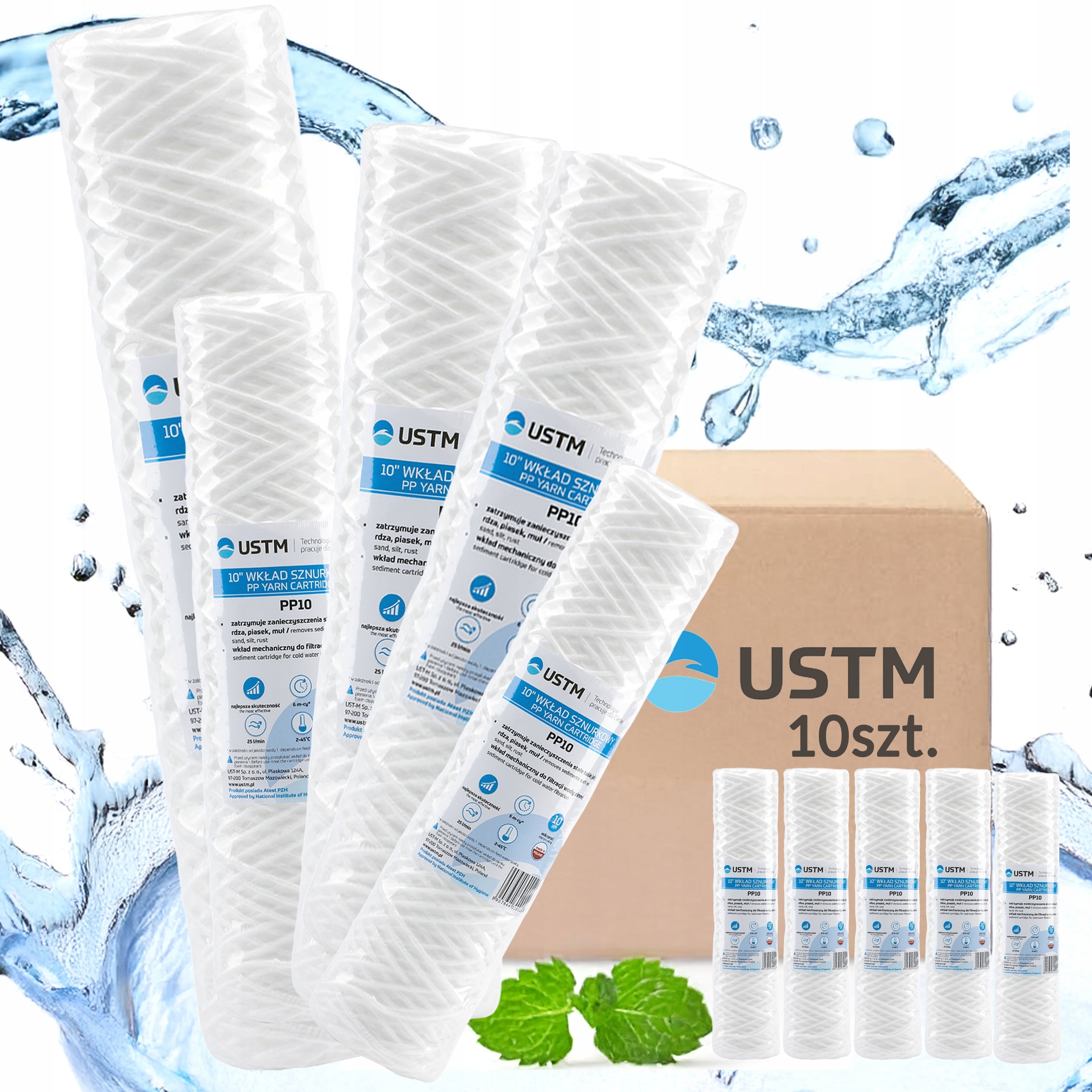 WATER FILTER STRING CARTRIDGE 10" FILTRATION 10 MICRON PP10M 10 PIECES USTM