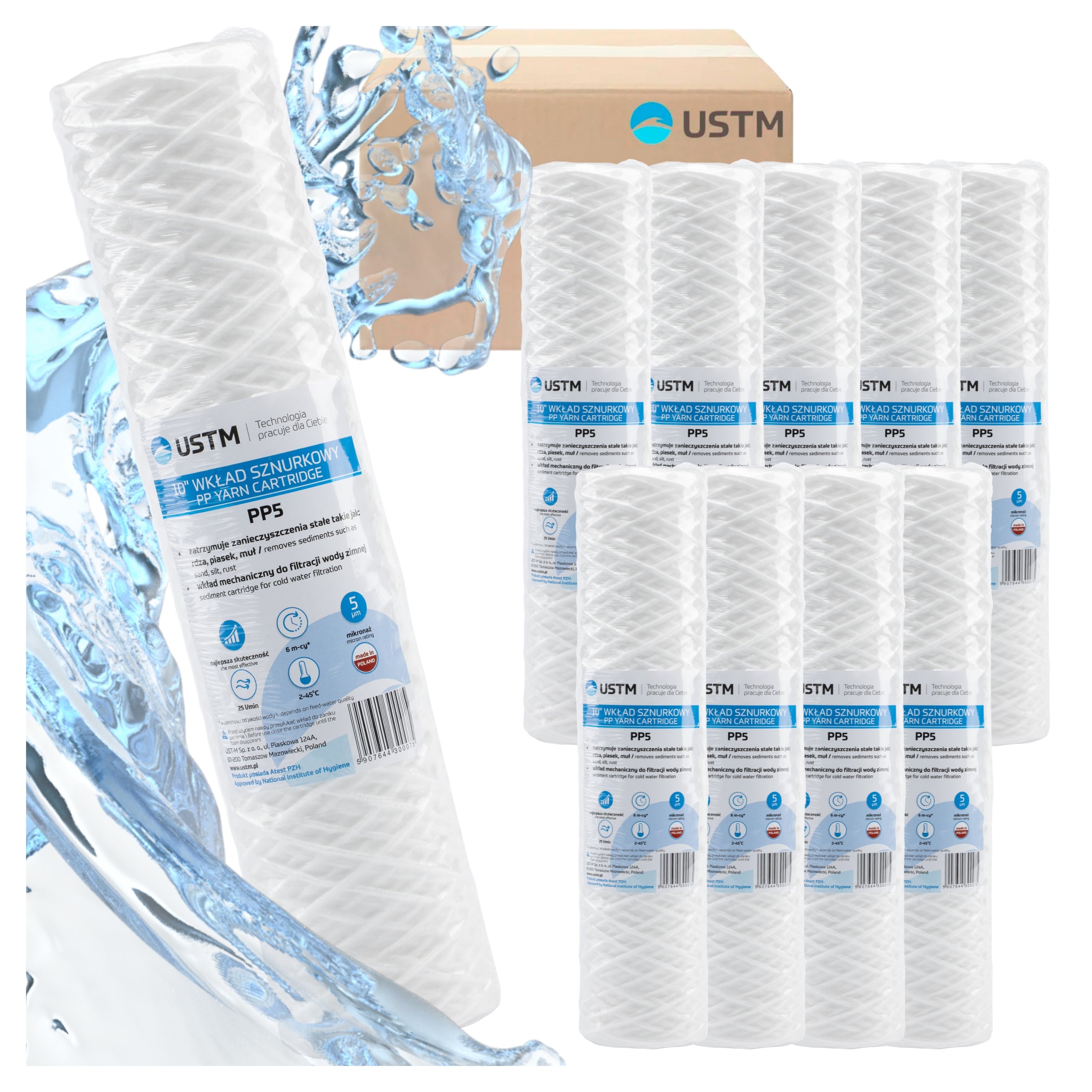 WATER FILTER STRING CARTRIDGE 10" FILTRATION 5 MICRON PP5M 10 PIECES USTM