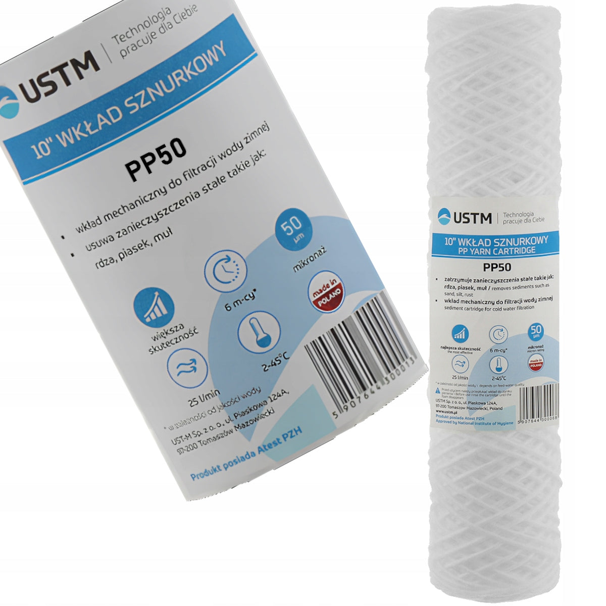 WATER FILTER STRING CARTRIDGE 10" FILTRATION 50 MICRON PP50M 9 PIECES USTM EAN (GTIN) 5907131546337