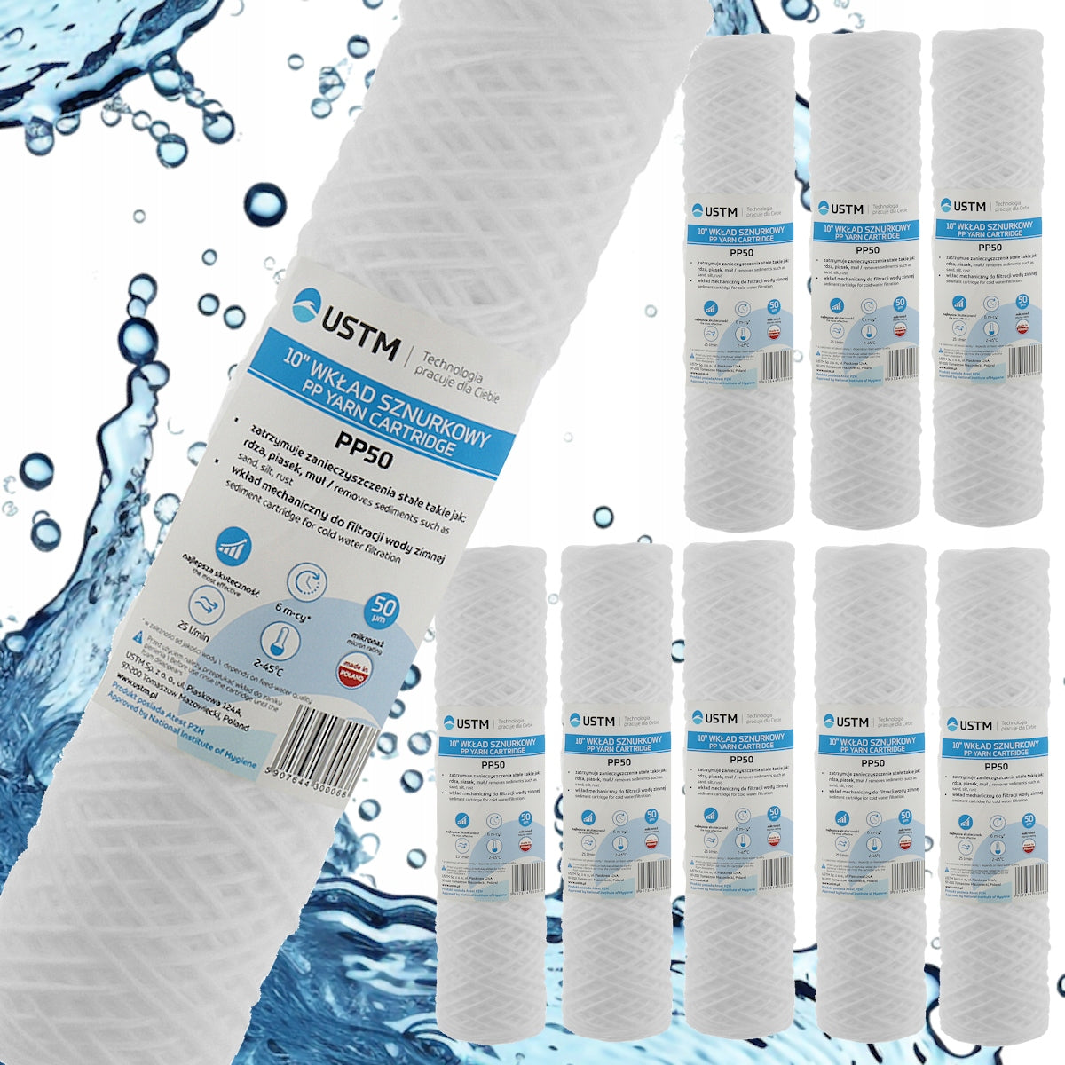 WATER FILTER STRING CARTRIDGE 10" FILTRATION 50 MICRON PP50M 9 PIECES USTM