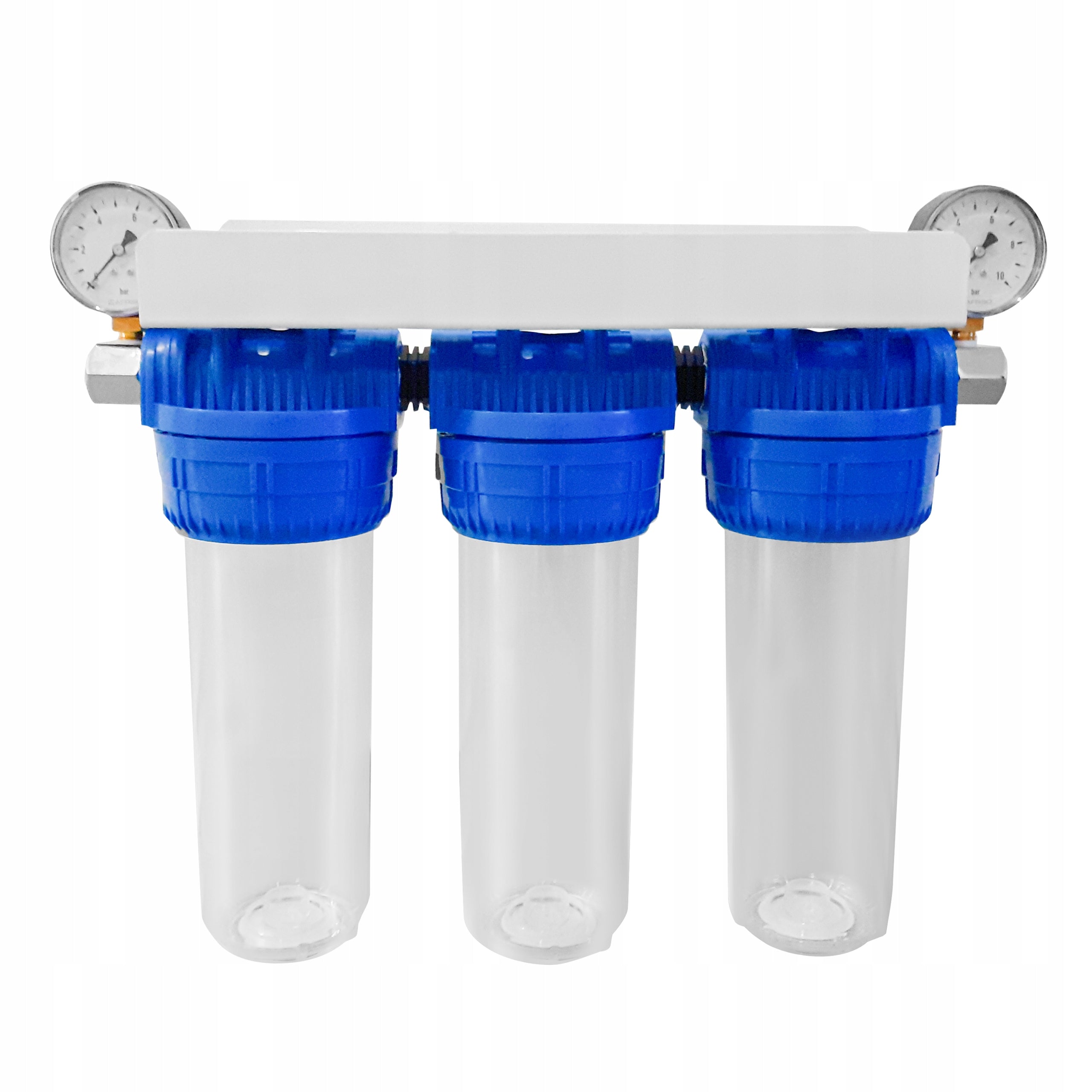 WATER FILTER: WHOLE HOUSE 3-STAGE PRELIMINARY + COAL + SOFTENER + PRESSURE GAUGES Manufacturer code Filtr wody 3 stopniowy