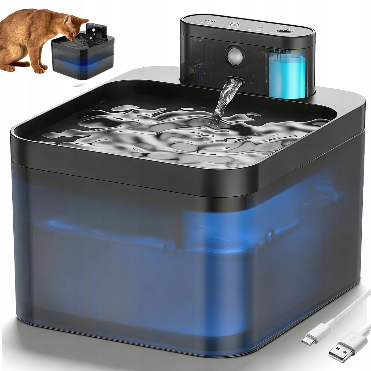 WATER FOUNTAIN FOR ANIMALS 2.2L MOTION SENSOR WATER FILTRATION LED