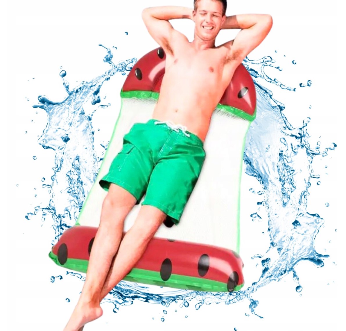 WATER HAMMOCK INFLATABLE LOUNGER BEACH MATTRESS WATERMELON WITH NET FOR SWIMMING POOL