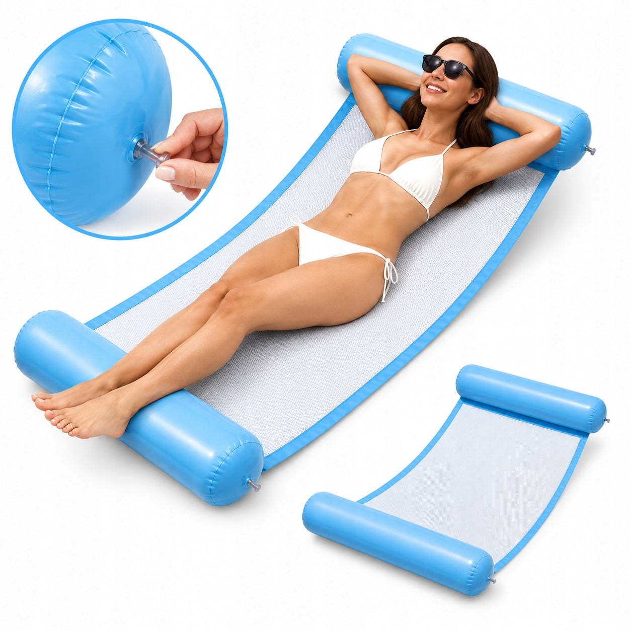 WATER HAMMOCK INFLATABLE MATTRESS FOR SWIMMING POOL LOUNGER WITH MESH HEADREST