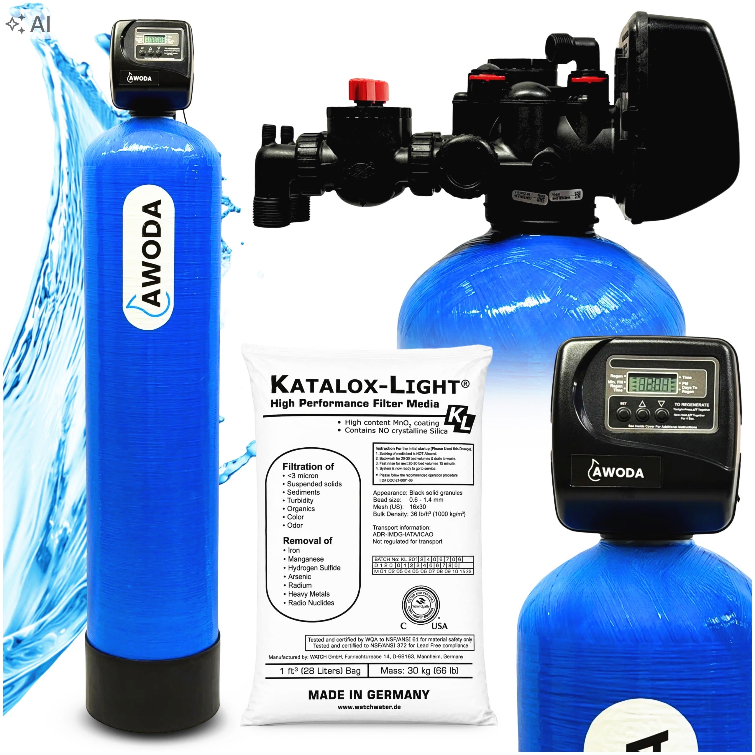 WATER IRON FILTER SET 12x52" Katalox Light 56L Clack TC