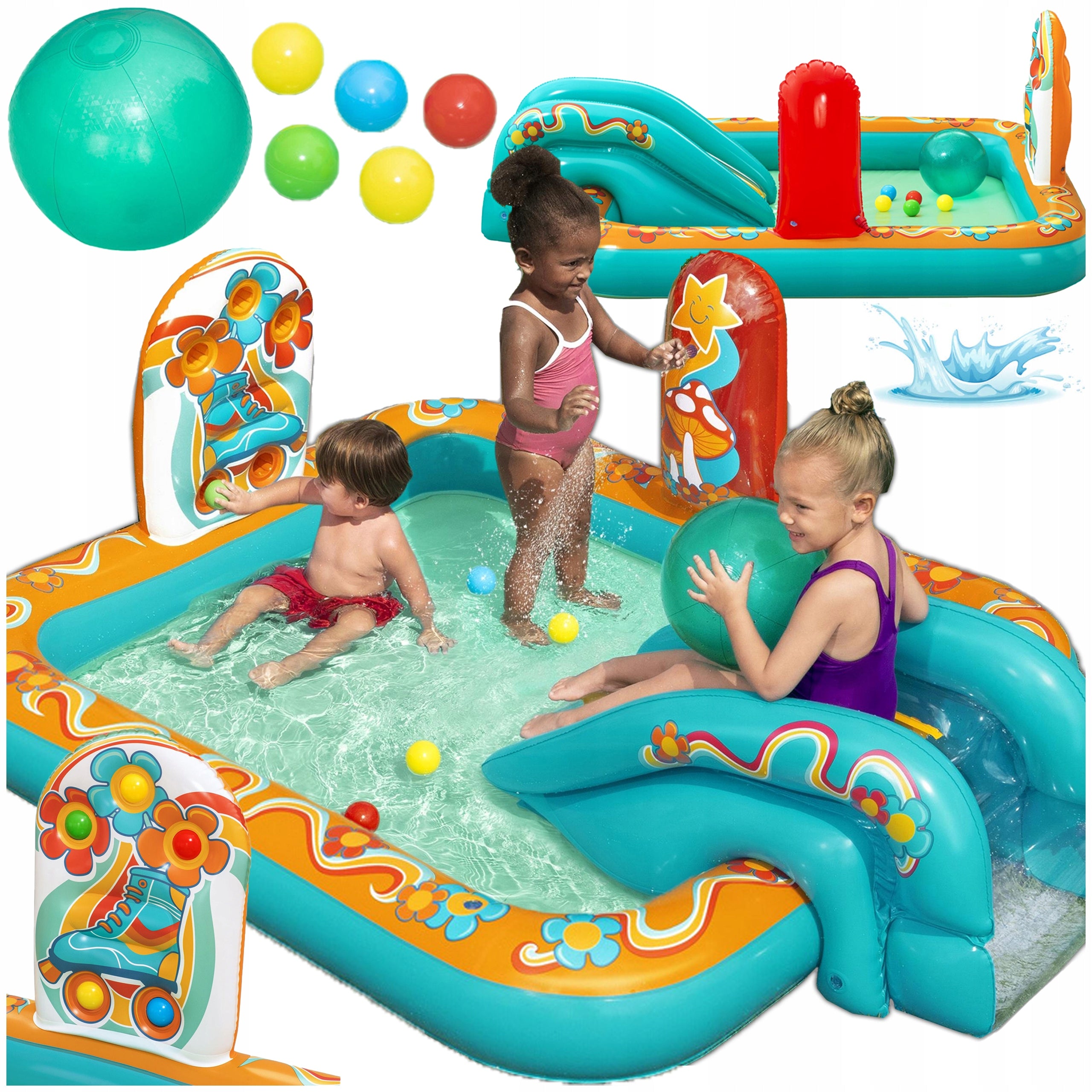 WATER PLAYGROUND FOR CHILDREN INFLATABLE POOL FOUNTAIN SLIDE + BALLS