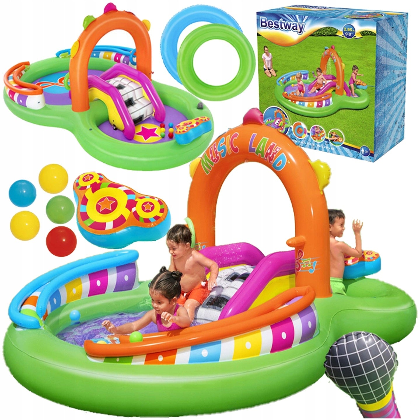 WATER PLAYGROUND FOR CHILDREN INFLATABLE POOL FOUNTAIN SLIDE + TOYS