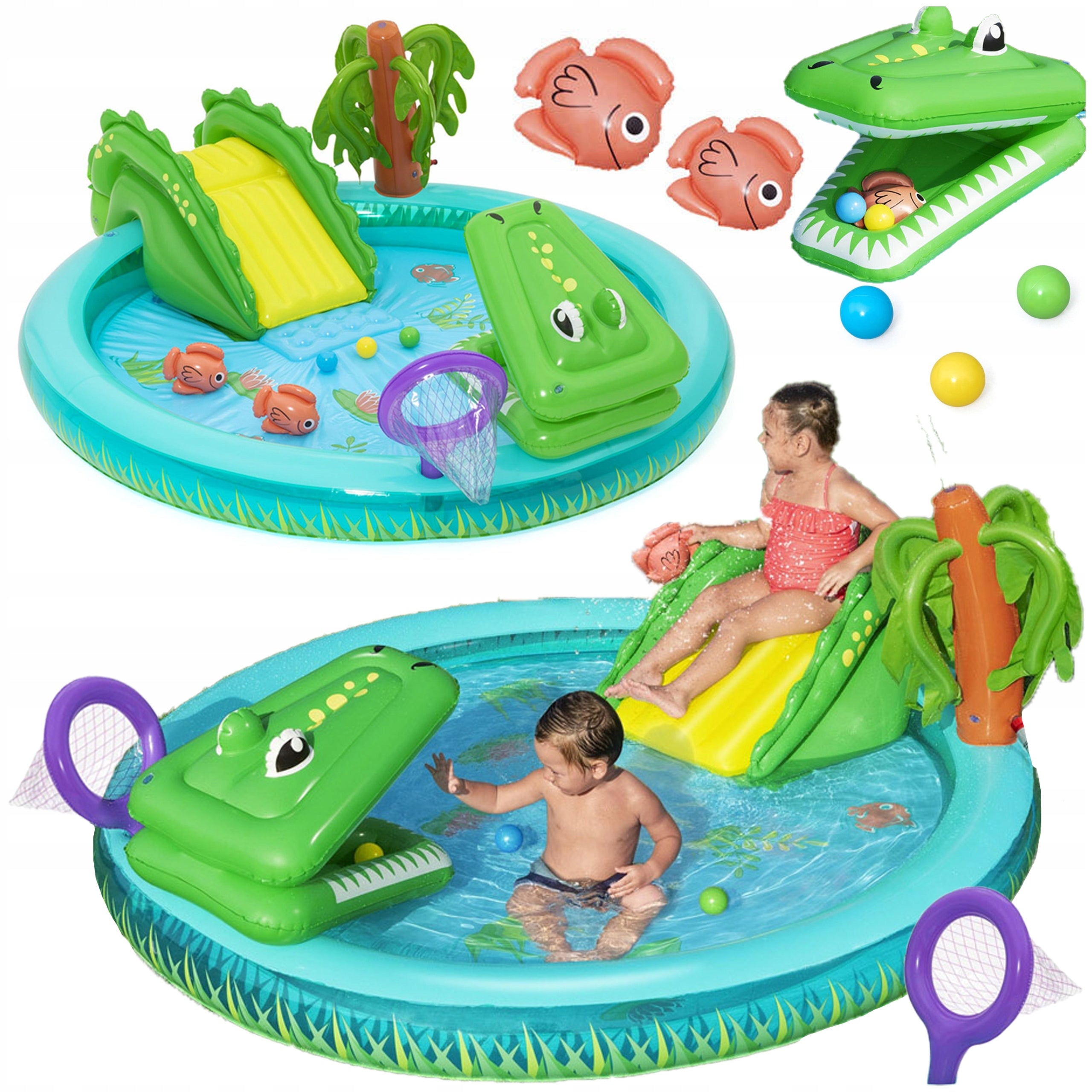 WATER PLAYGROUND FOR CHILDREN INFLATABLE POOL FOUNTAIN SLIDE + TOYS