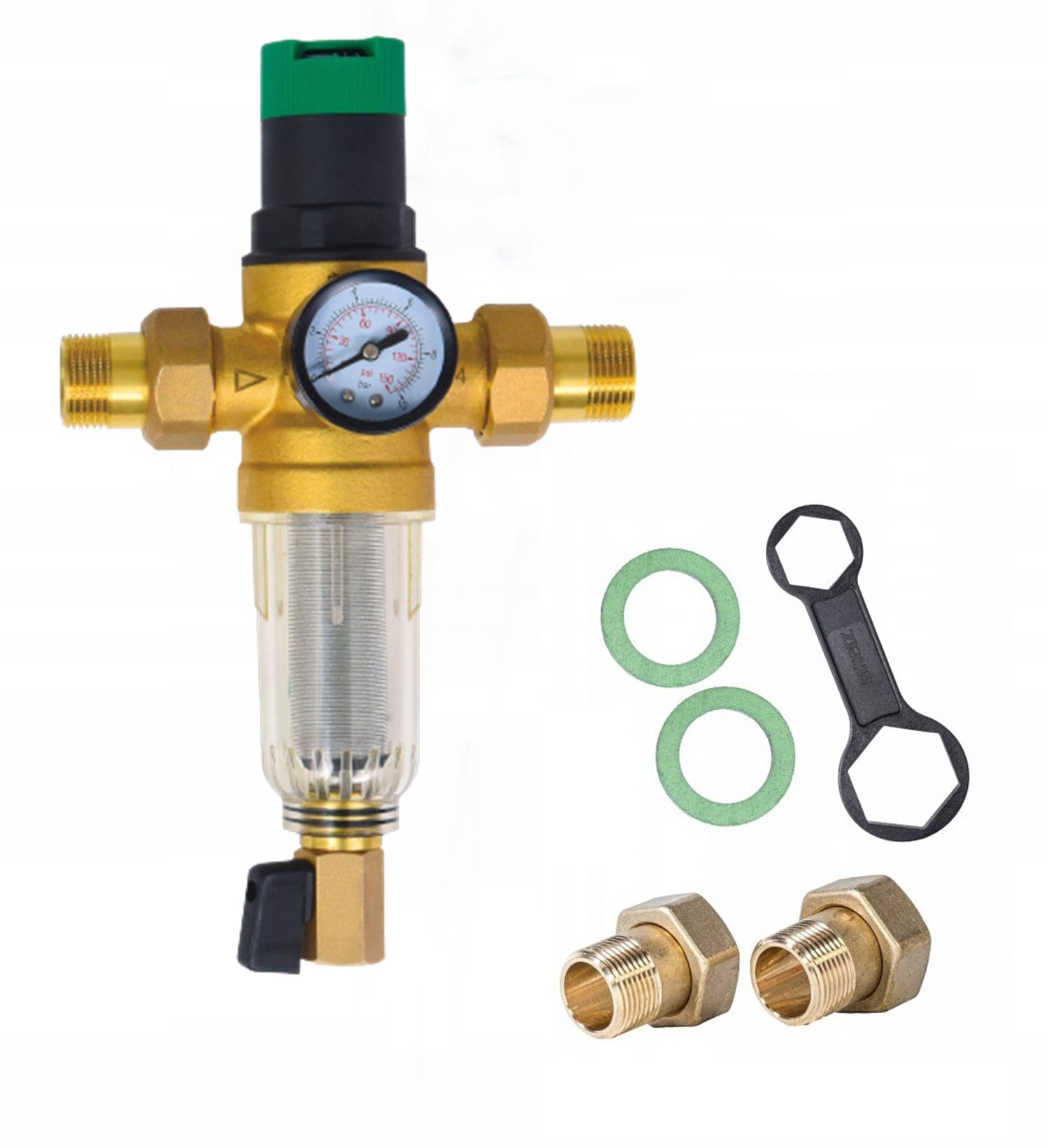 WATER PRESSURE REDUCER 3/4 INCH PRESSURE GAUGE+LONG SELF-CLEANING FILTER