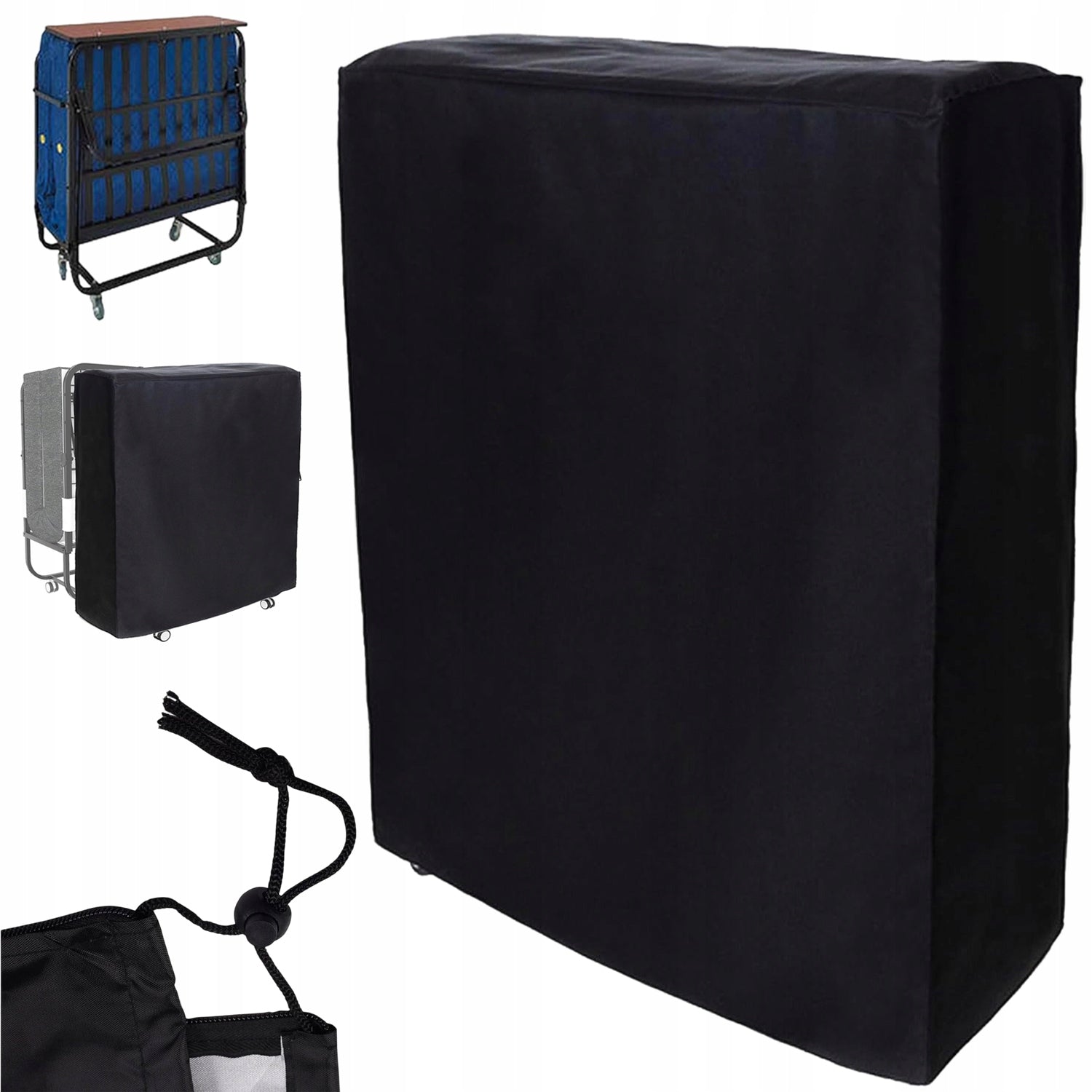 WATER RESISTANT FOLDING BED COVER WITH CLAMP DRAWSTRING