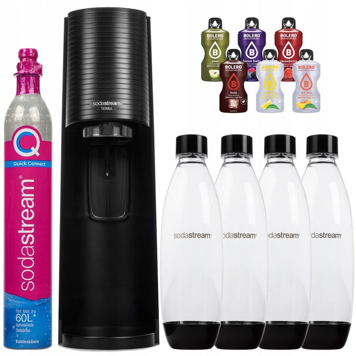 WATER SATURATOR SODA STREAM BLACK 4 BOTTLES + 6x DRINK