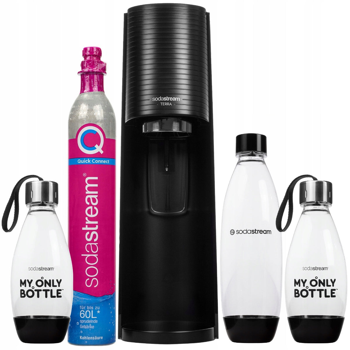 WATER SATURATOR SODASTREAM TERRA BLACK 3 BOTTLES CYLINDER MY ONLY BOTTLE