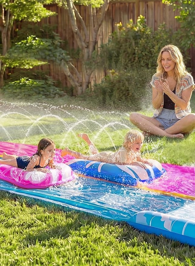 WATER SLIDE 6,86M TWO TRACKS TWO BOARDS WASHER SET BUILT-IN HIT SUMMER Kid's age 3＋ years