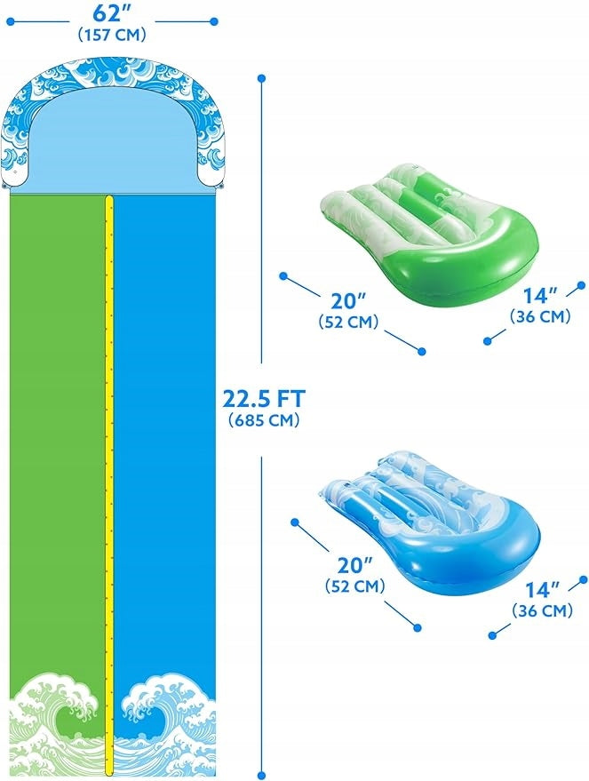 WATER SLIDE 6,86M TWO TRACKS TWO BOARDS WASHER SET BUILT-IN HIT SUMMER Product width 157 cm