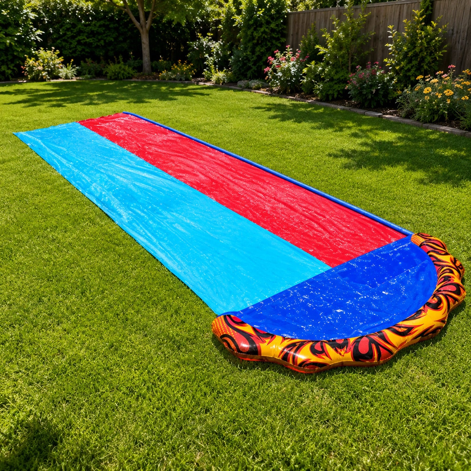 WATER SLIDE DOUBLE SLIDE WITH FOUNTAIN + 2 BOARDS TOY FOR GARDEN Product width 147 cm