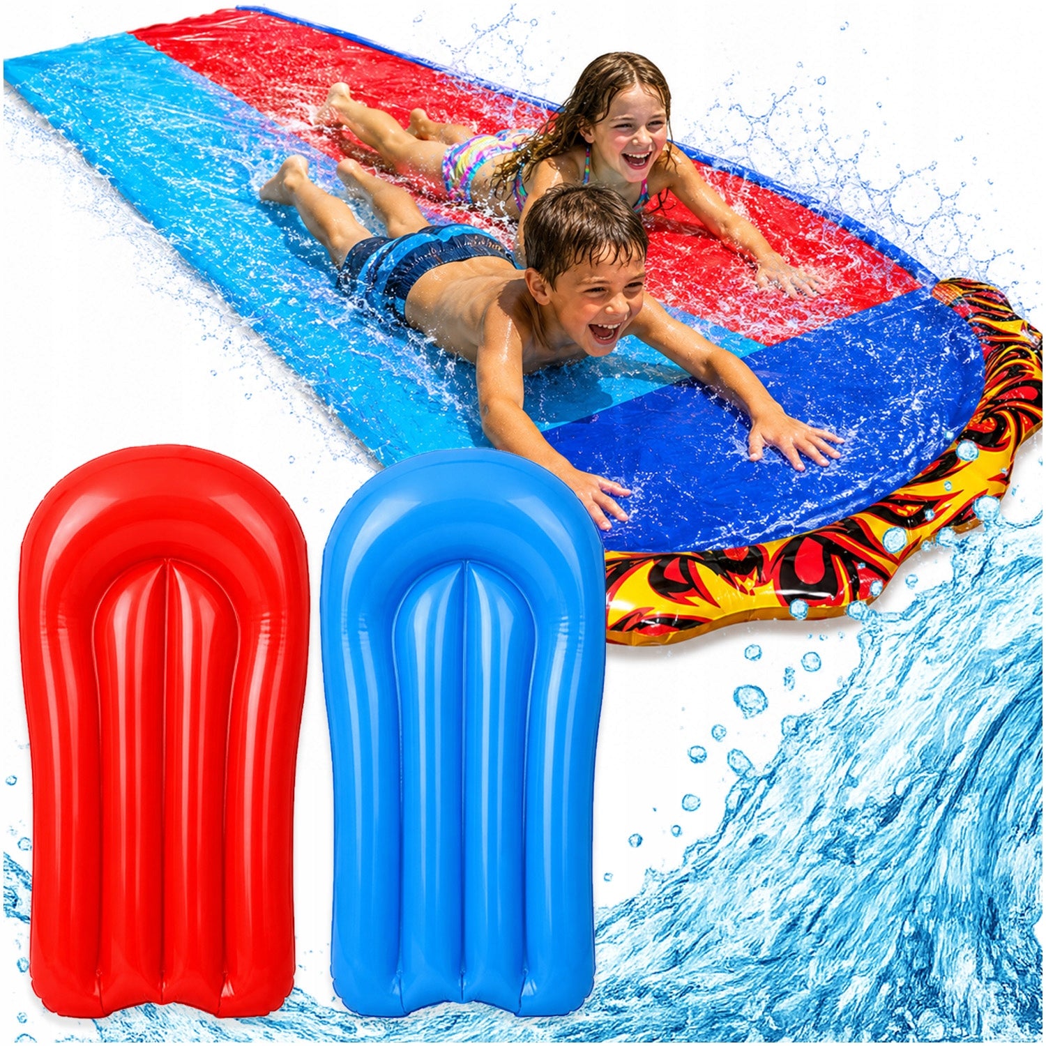 WATER SLIDE DOUBLE SLIDE WITH FOUNTAIN + 2 BOARDS TOY FOR GARDEN
